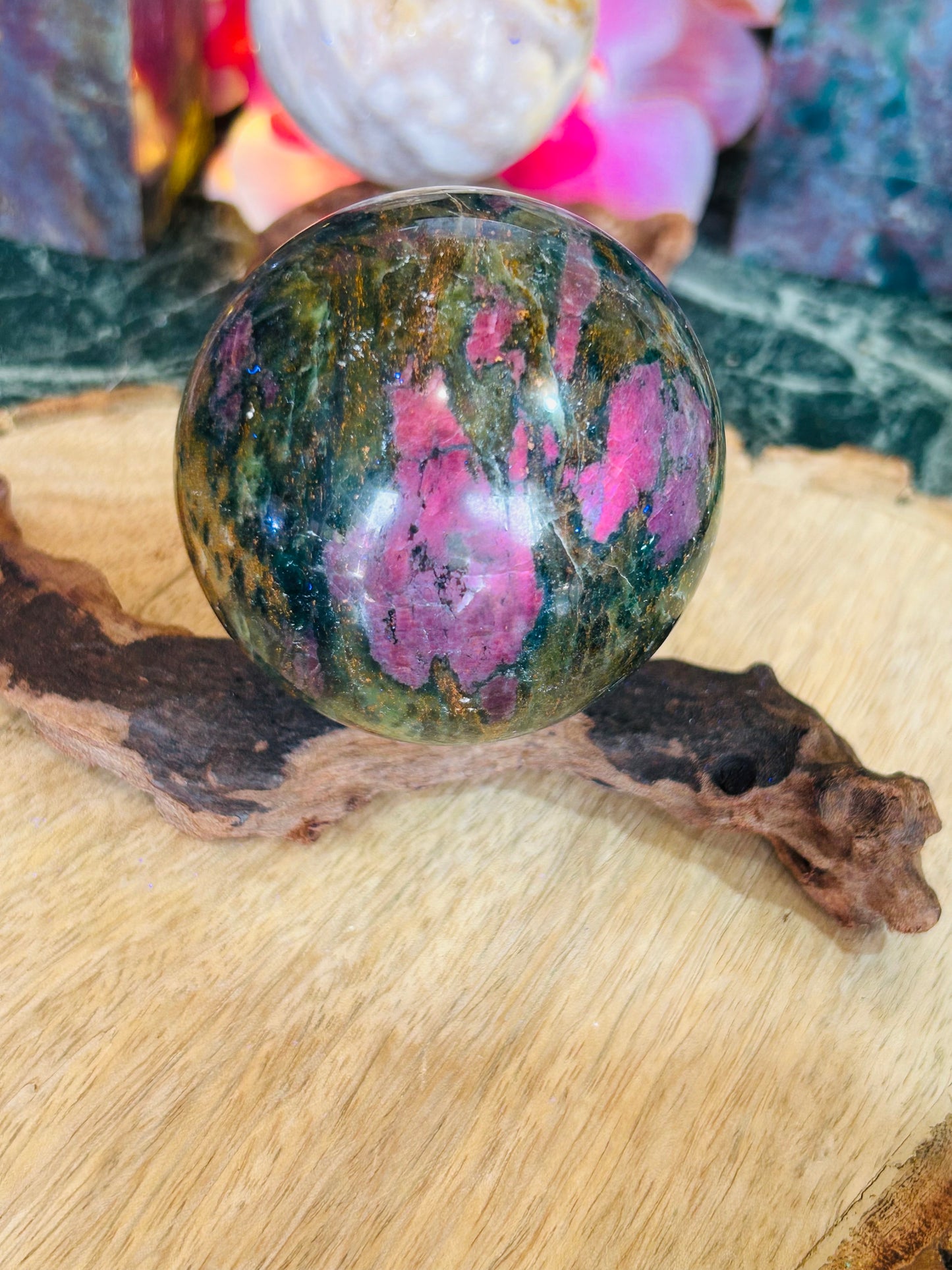 Ruby in fuchsite sphere