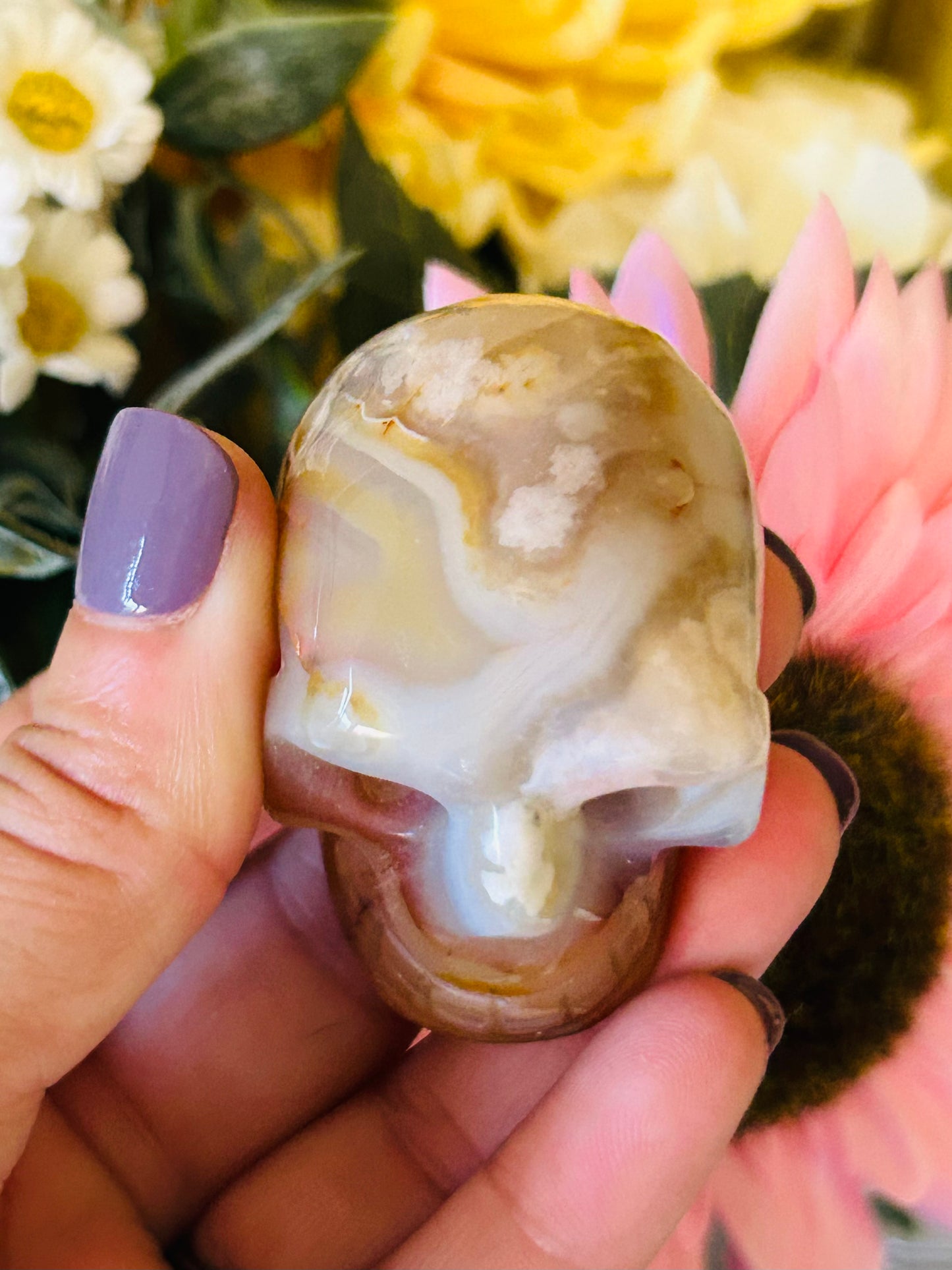 Flower agate with carnelian skull