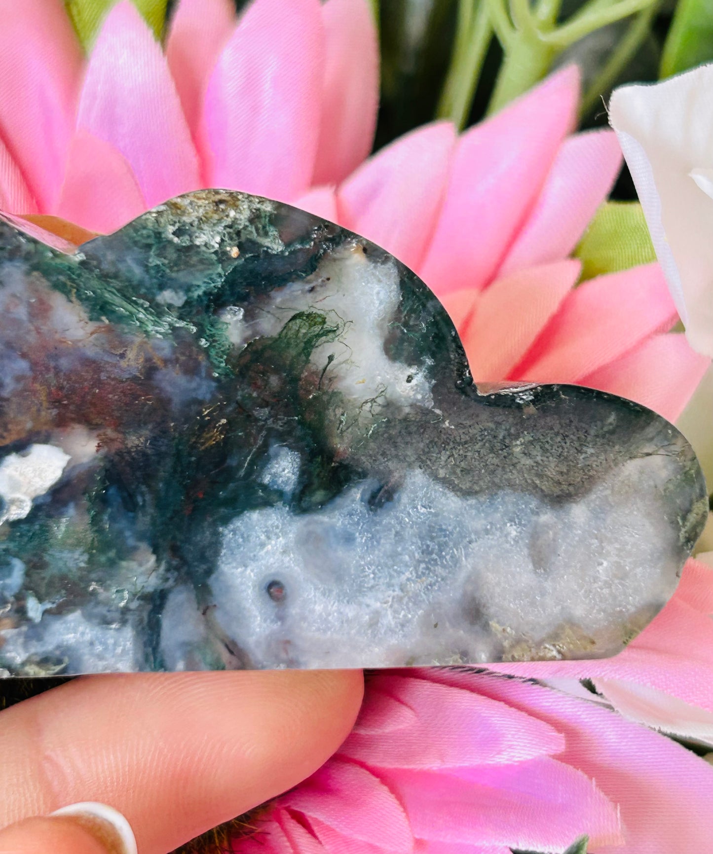 Red moss agate cloud with druzy