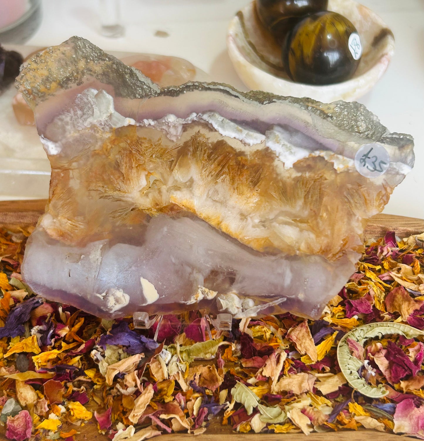 Fluorite with pyrite slab