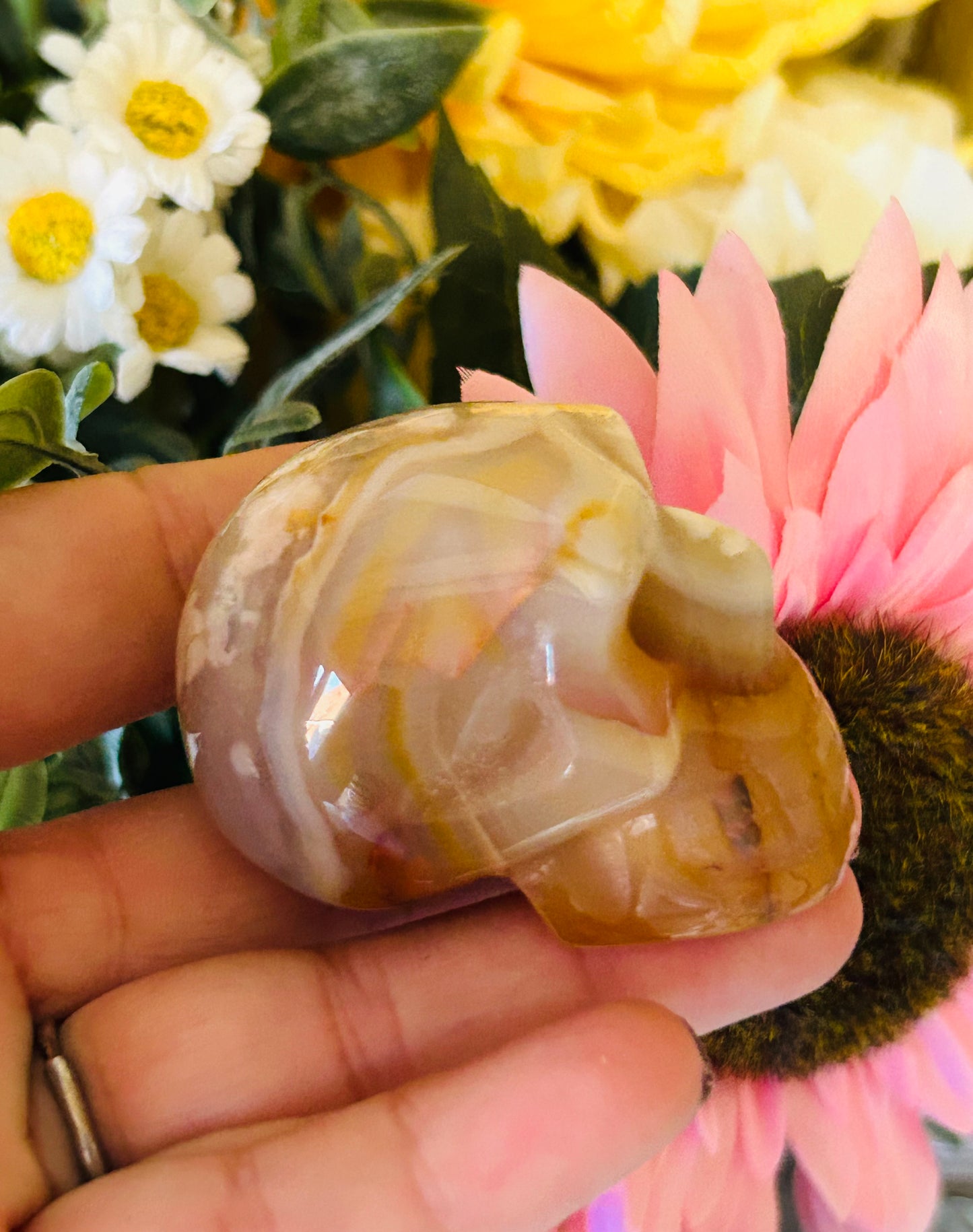 Flower agate with carnelian skull