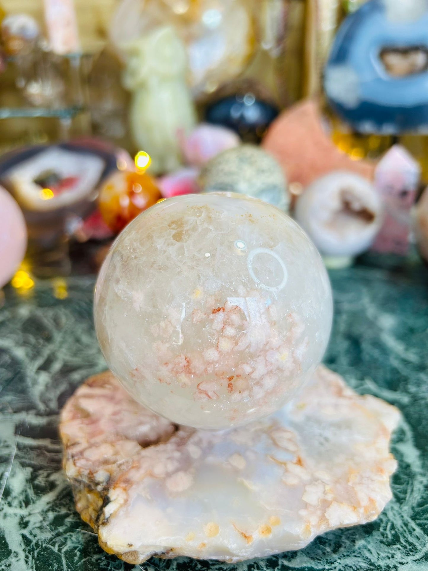 Flower agate sphere