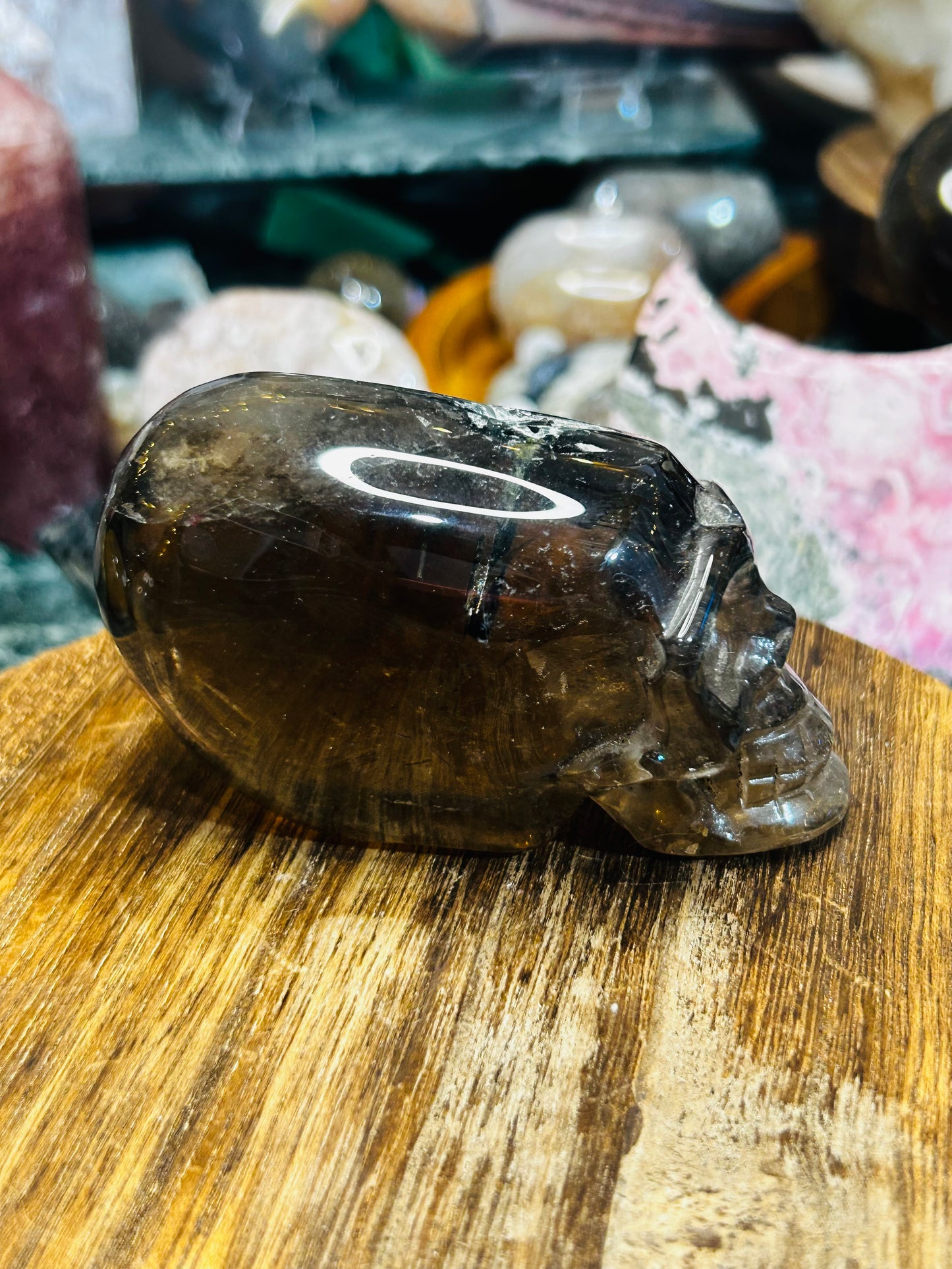 Green tourmaline in smoky quartz