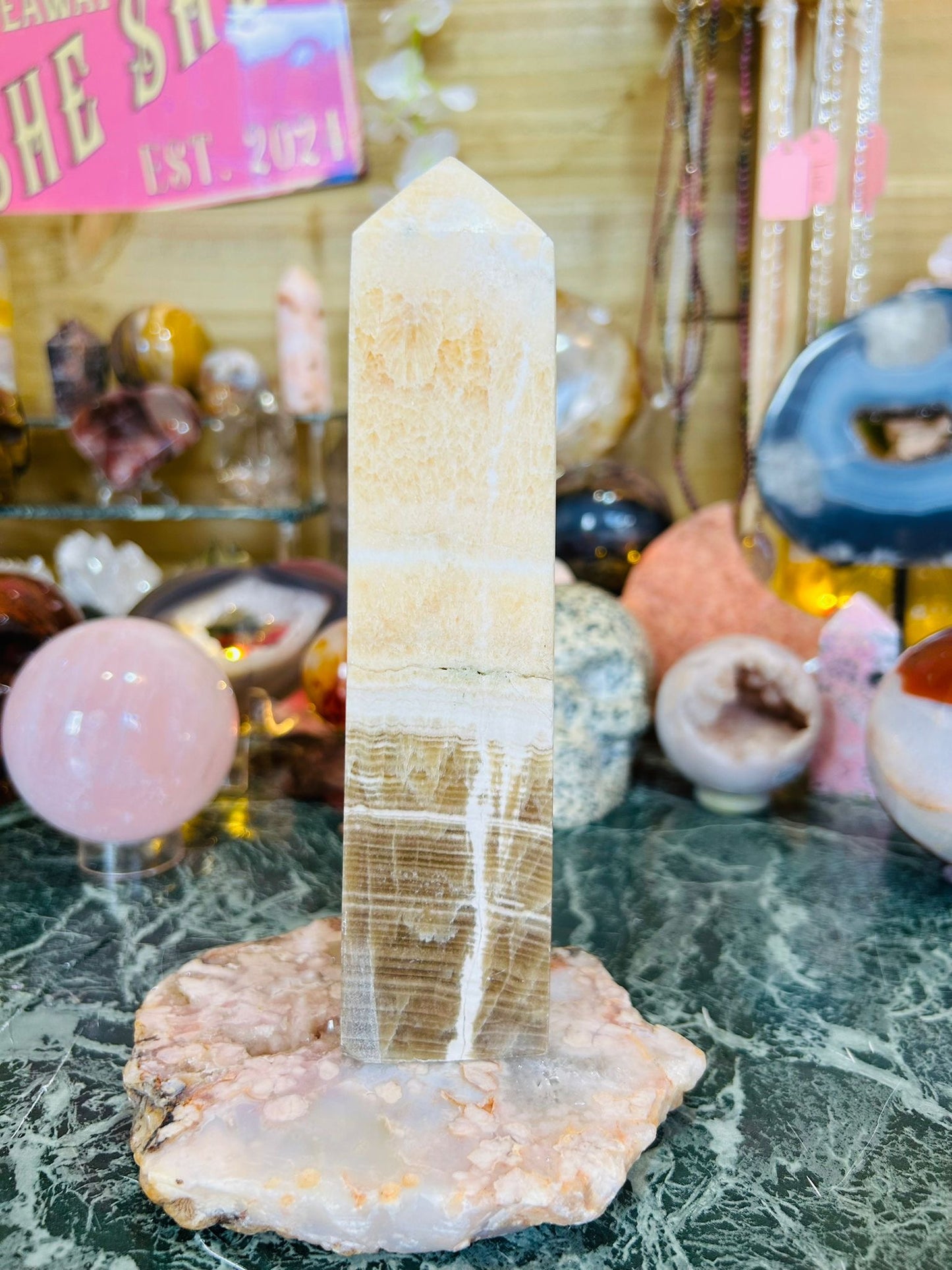 Chocolate Orange calcite tower