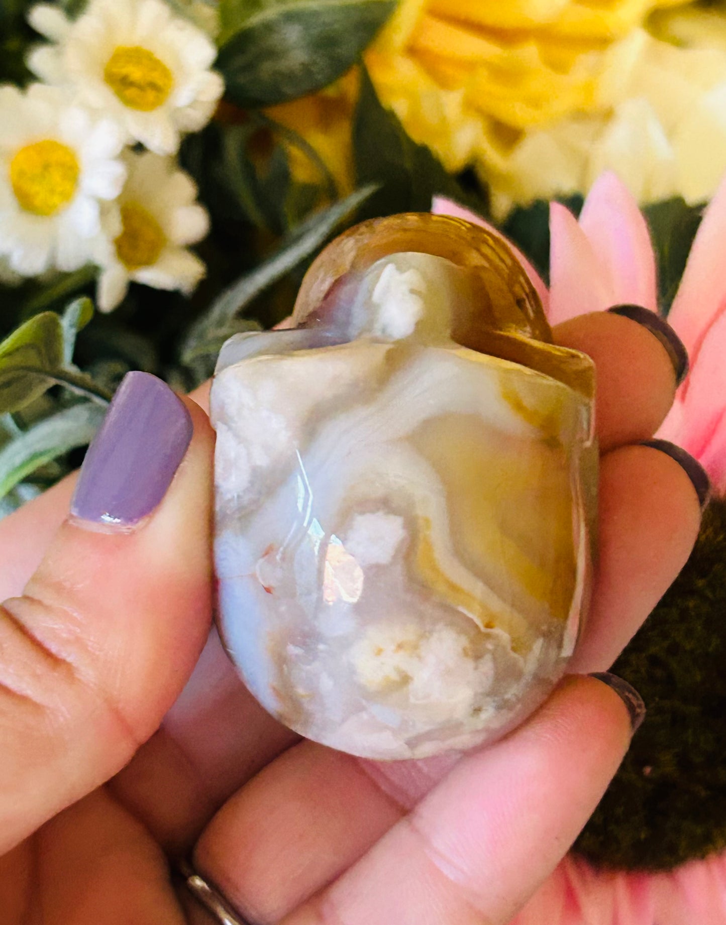 Flower agate with carnelian skull