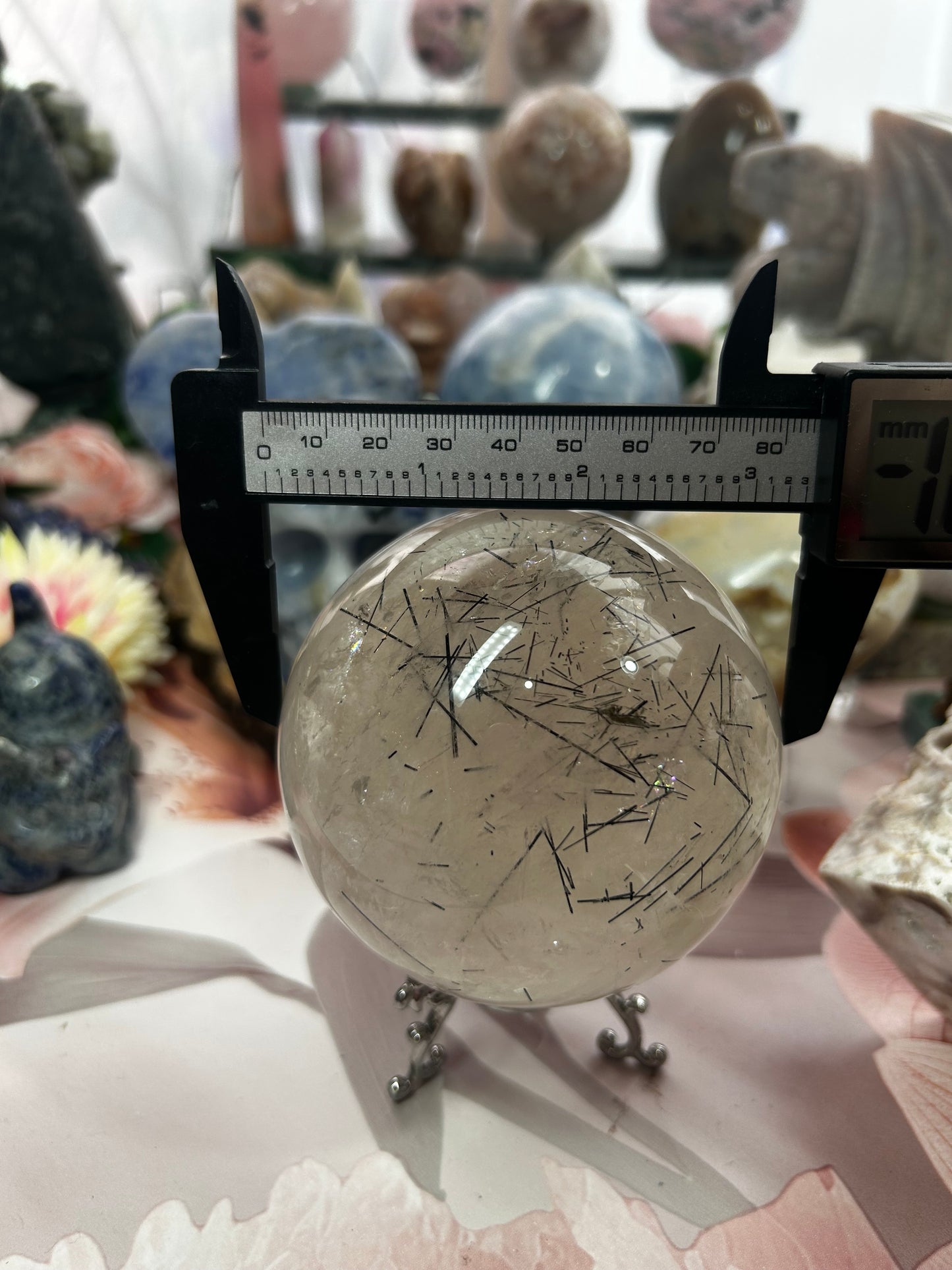 Smoky quartz with black tourmaline rutile sphere