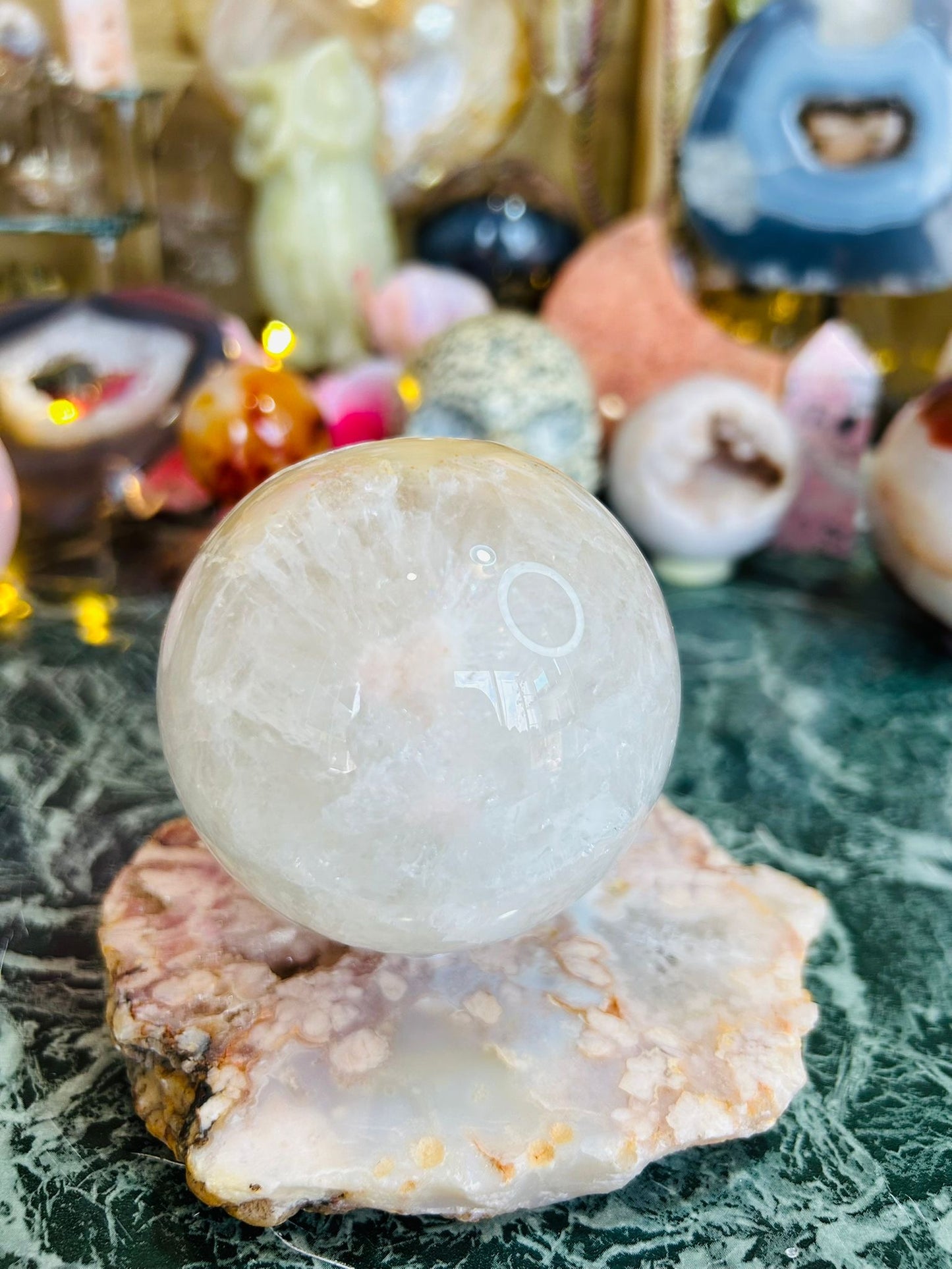 Flower agate sphere
