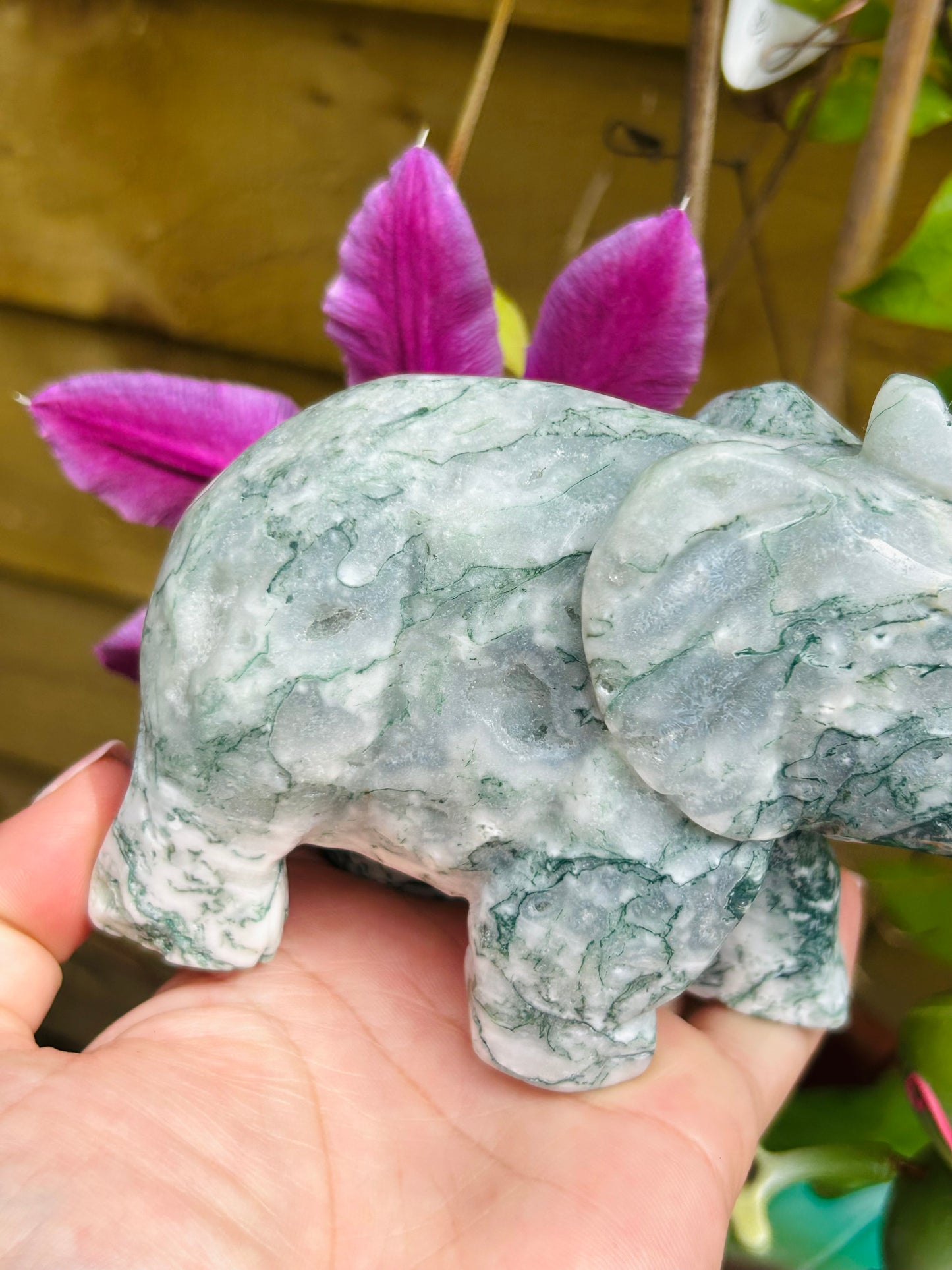 Moss agate elephant