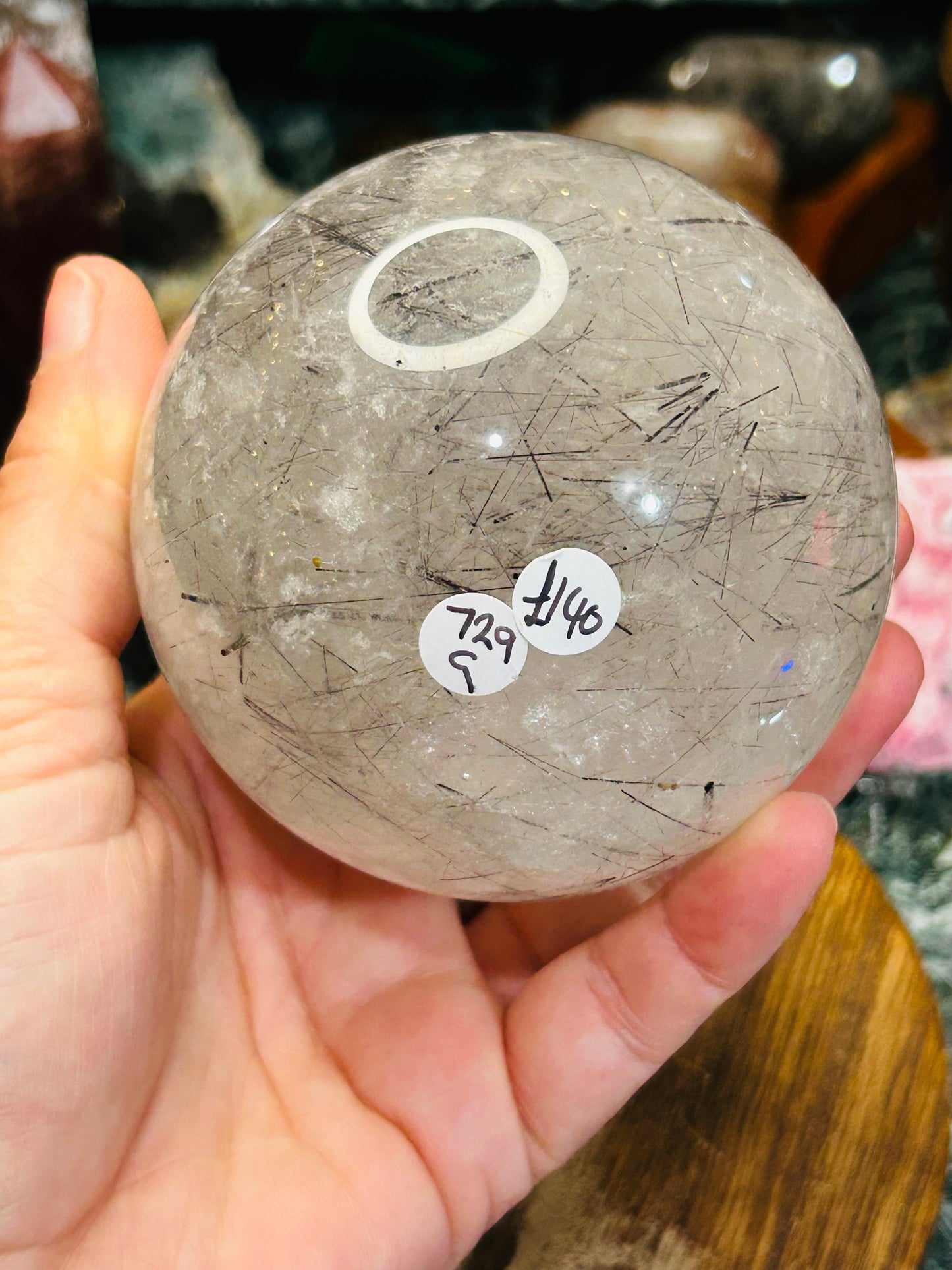 Black tourmaline in quartz sphere