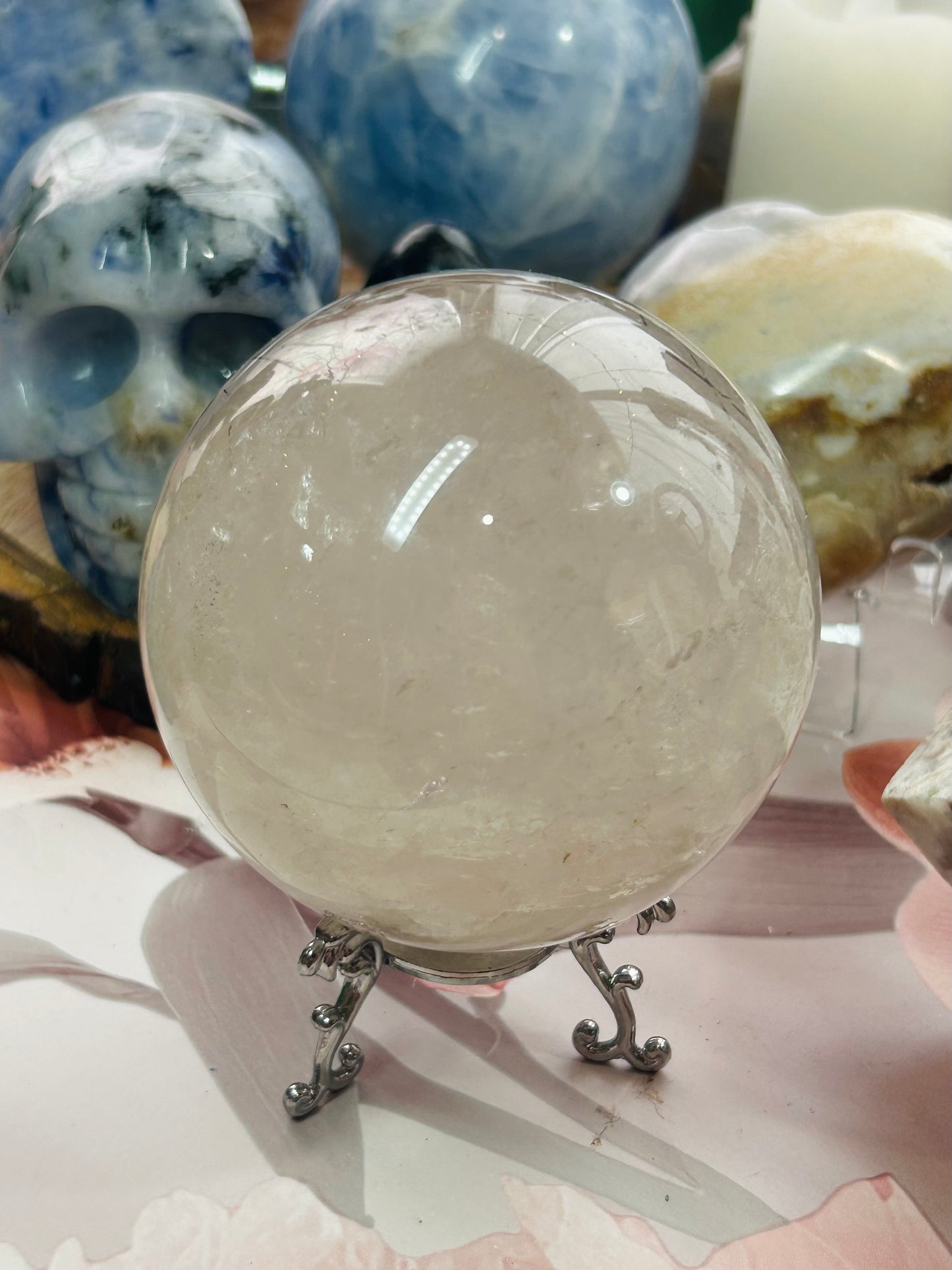 Smoky quartz with black tourmaline rutile sphere