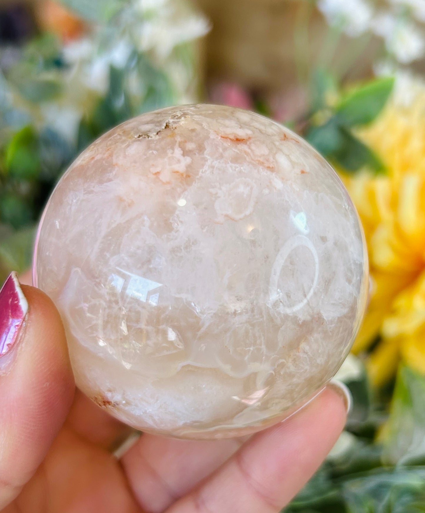 Flower agate sphere