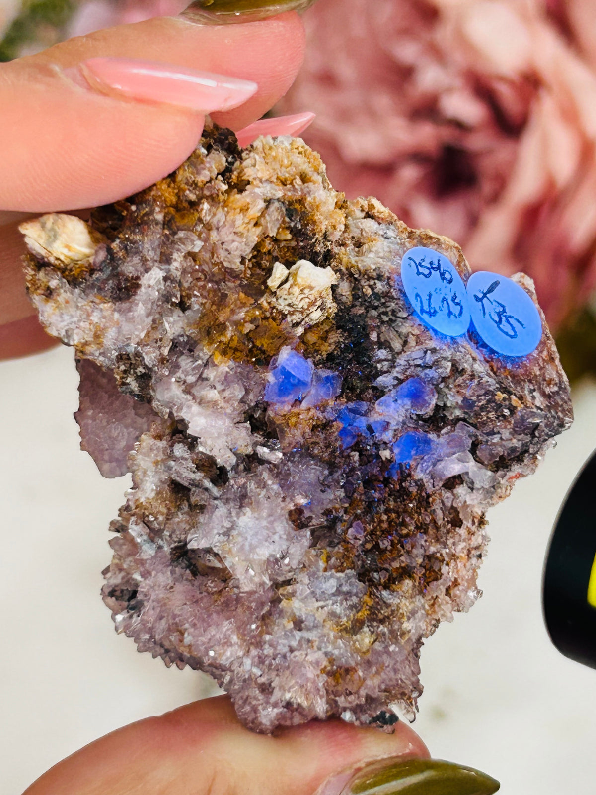 Purple creedite with fluorite