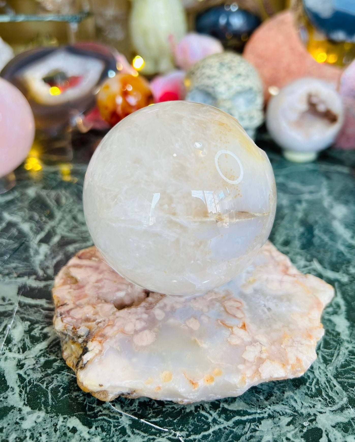 Flower agate sphere