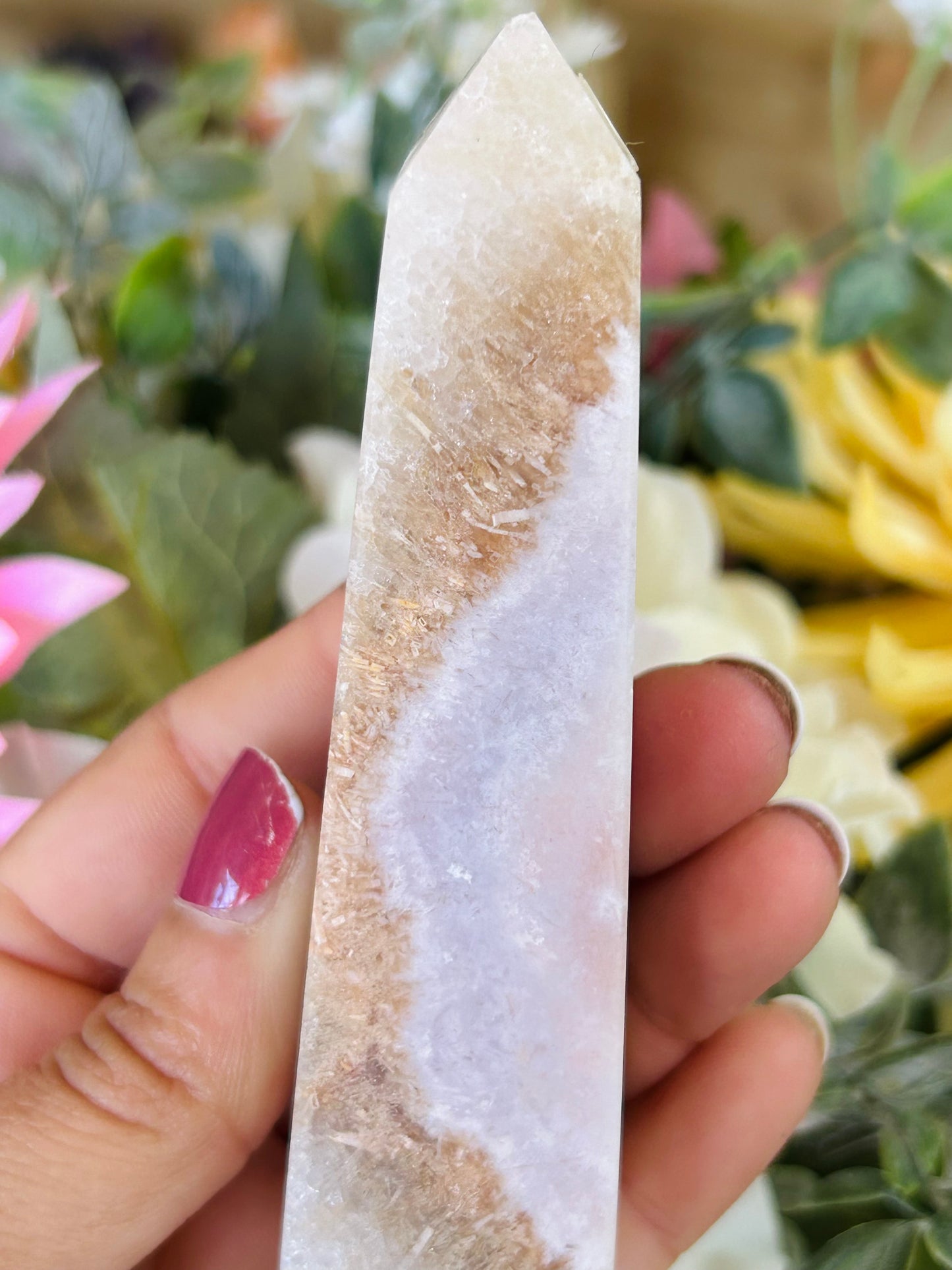 Pink amethyst rutile tower