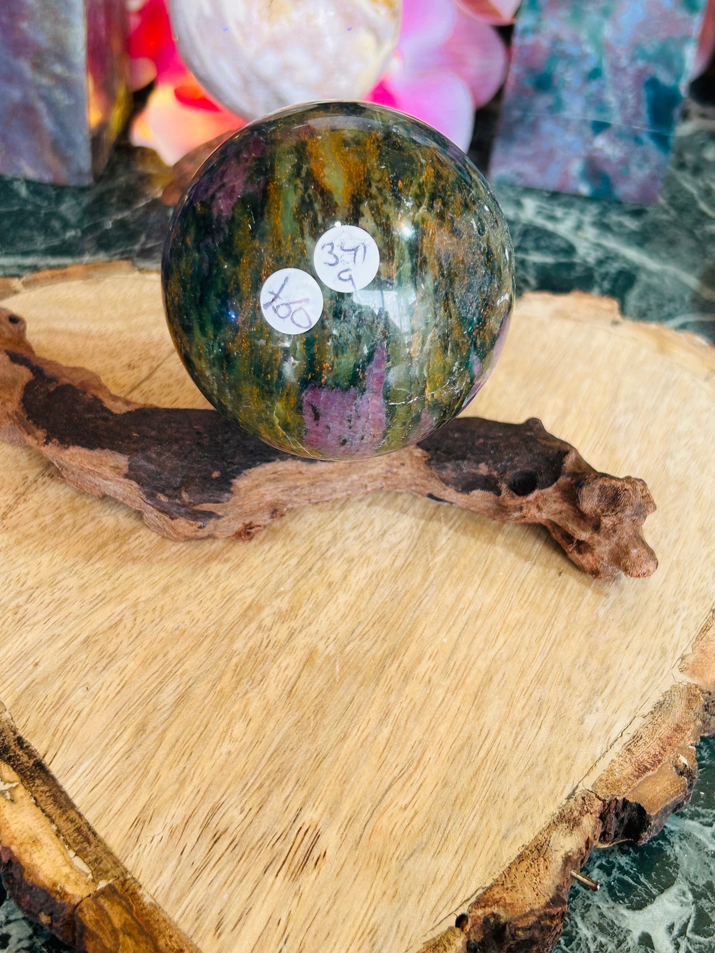 Ruby in fuchsite sphere