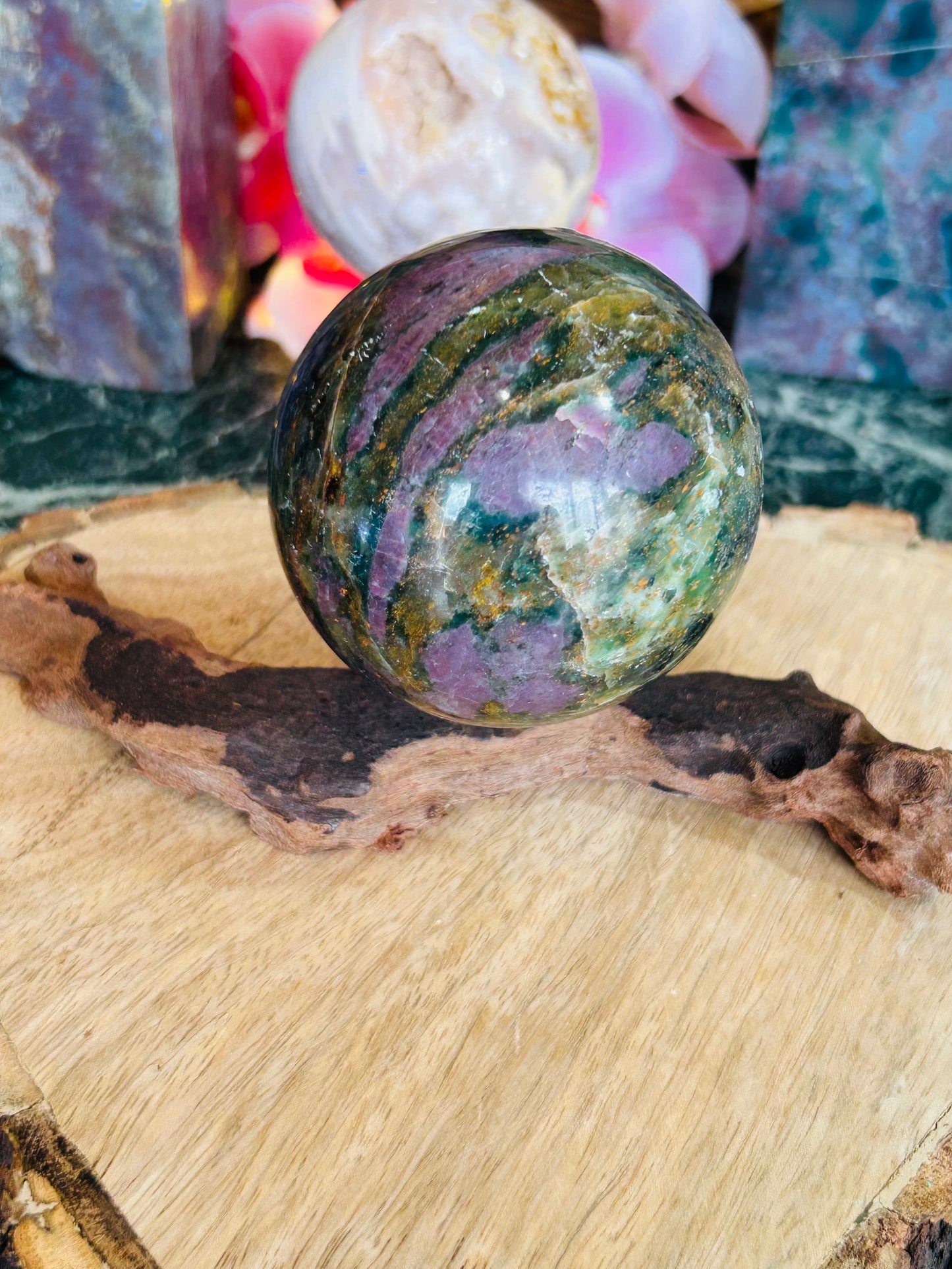 Ruby in fuchsite sphere