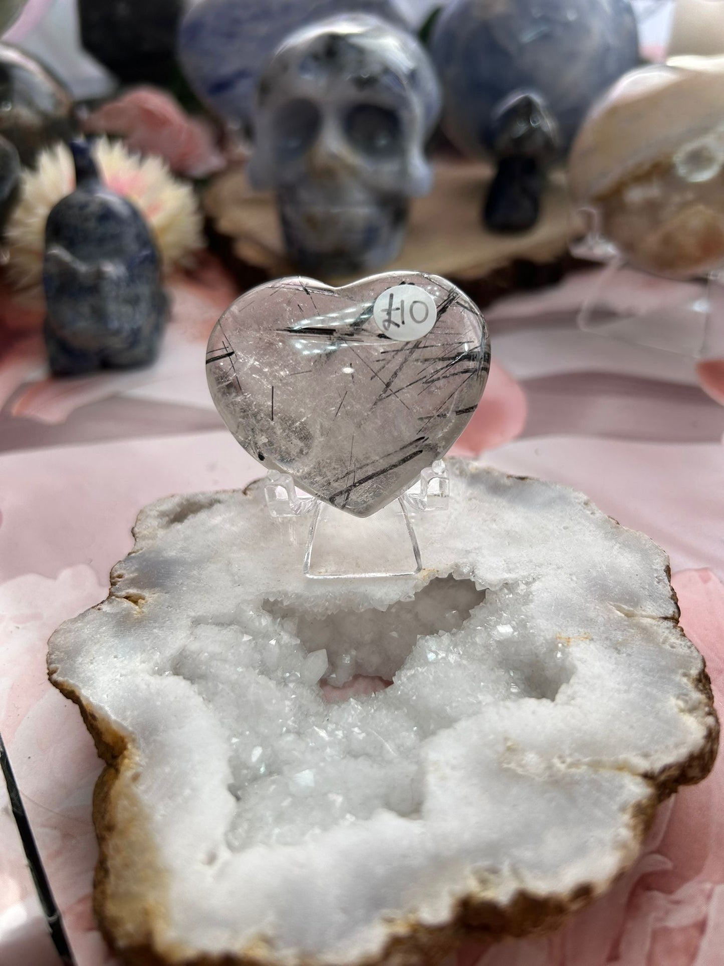 Black tourmaline in quartz heart