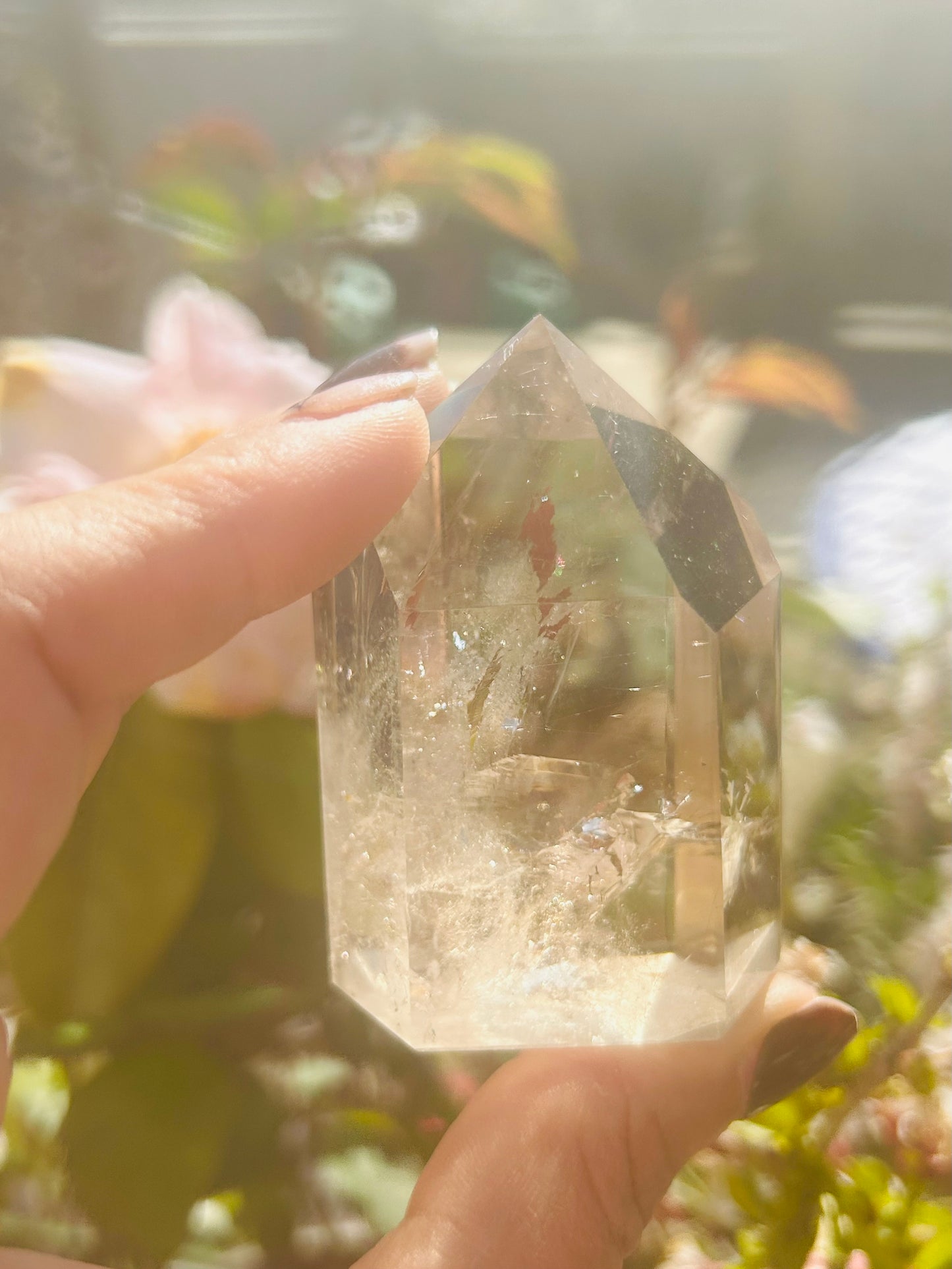 Smoky quartz tower with rutile