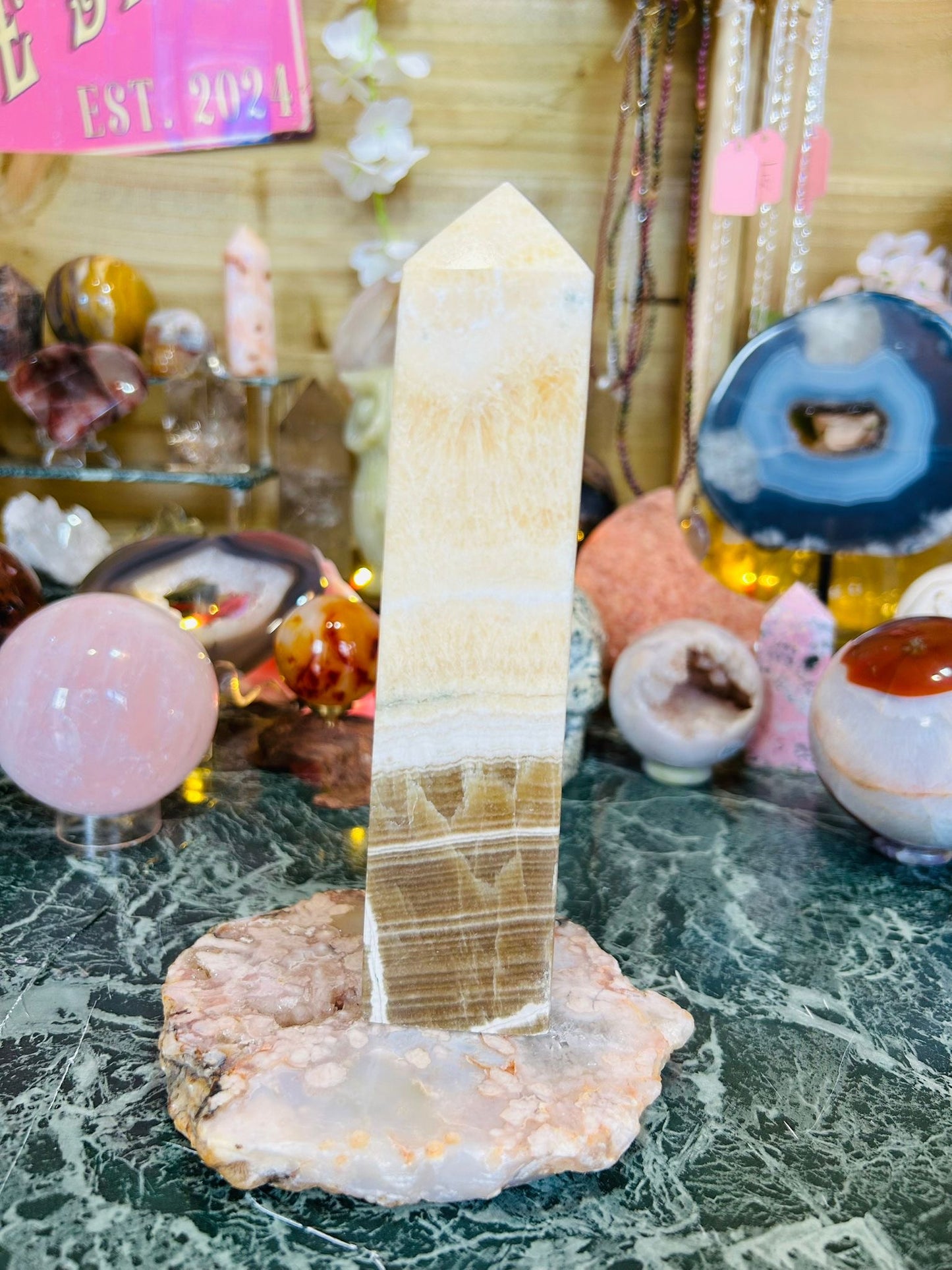 Chocolate Orange calcite tower