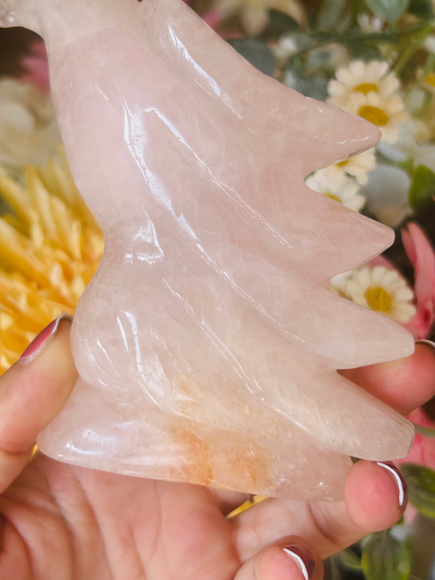 Rose quartz with golden healer eagle head