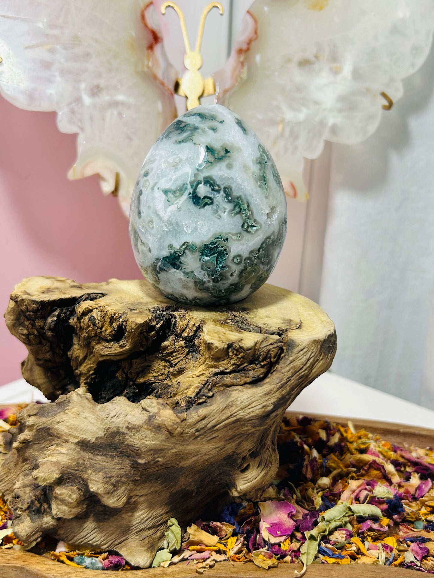 Moss agate druzy egg