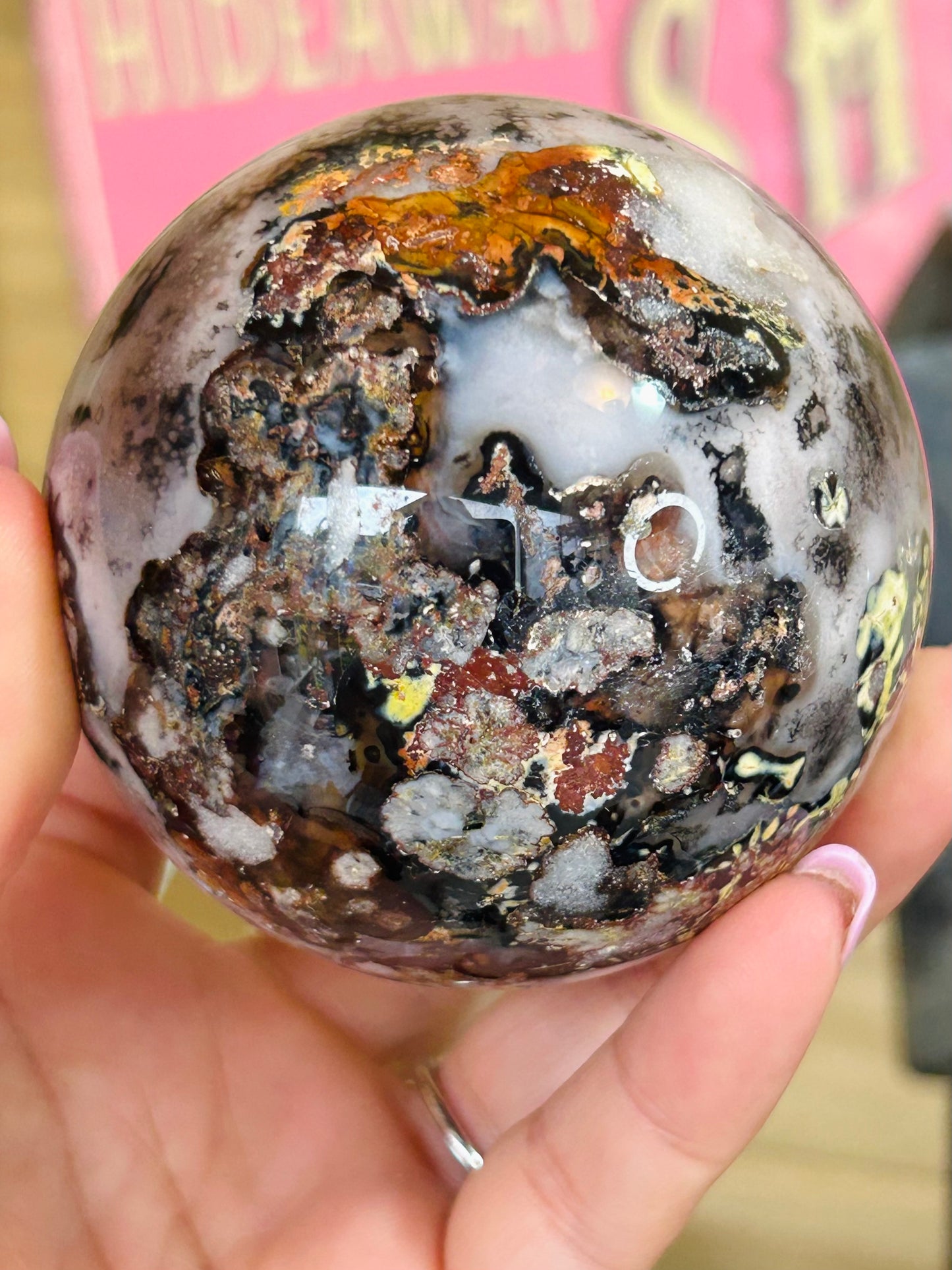 Sardonyx with flower agate sphere