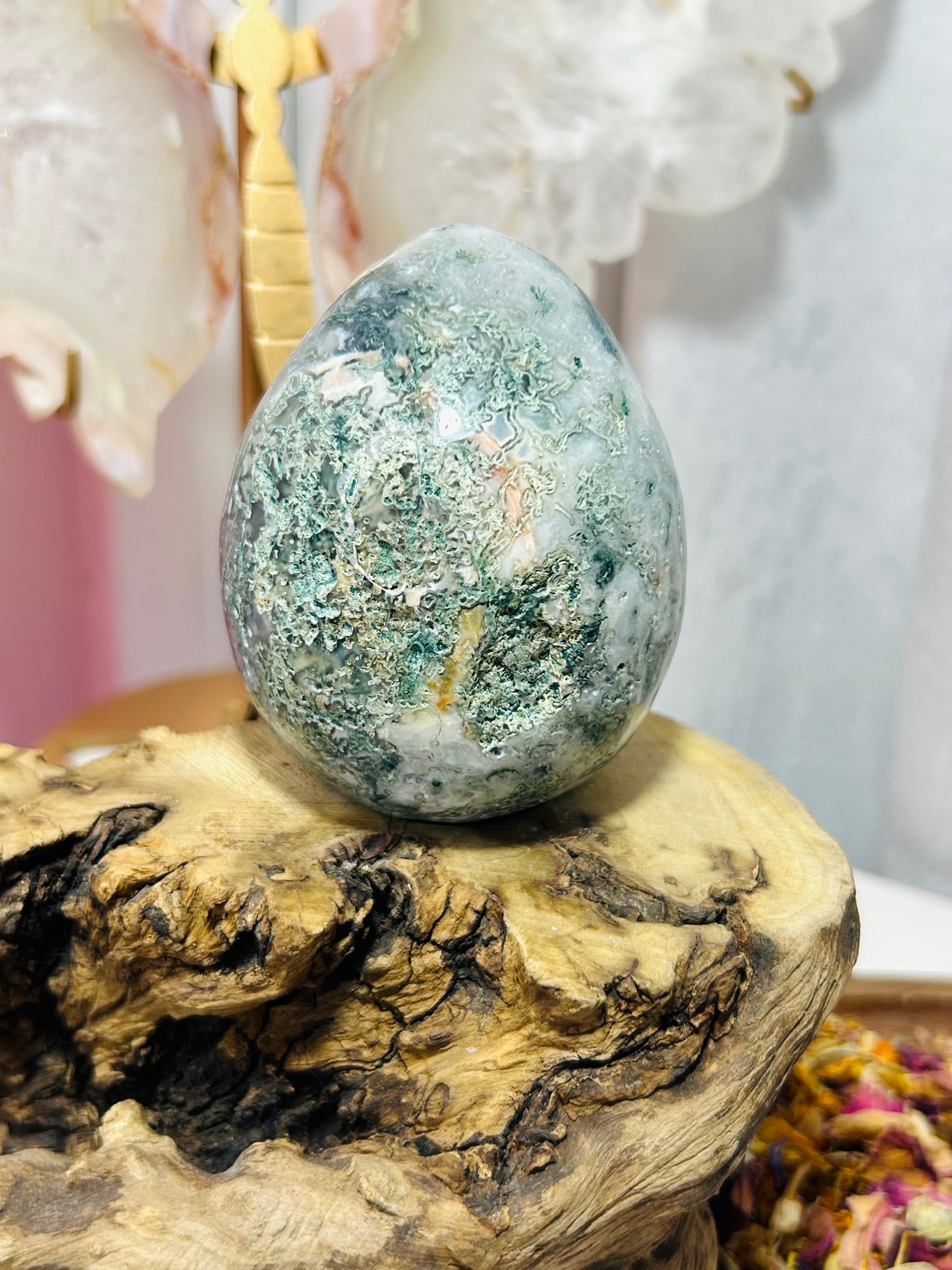 Moss agate druzy egg