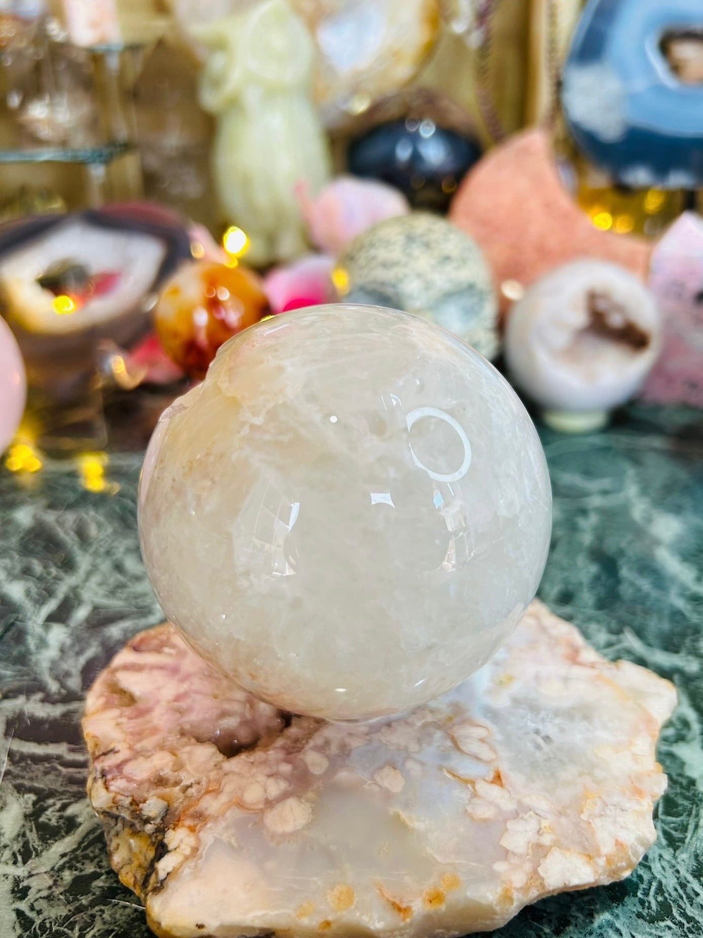 Flower agate sphere