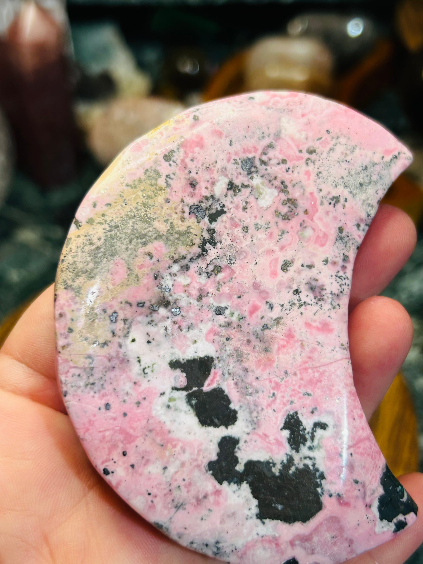 Peruvian Rhodonite moon - no stand