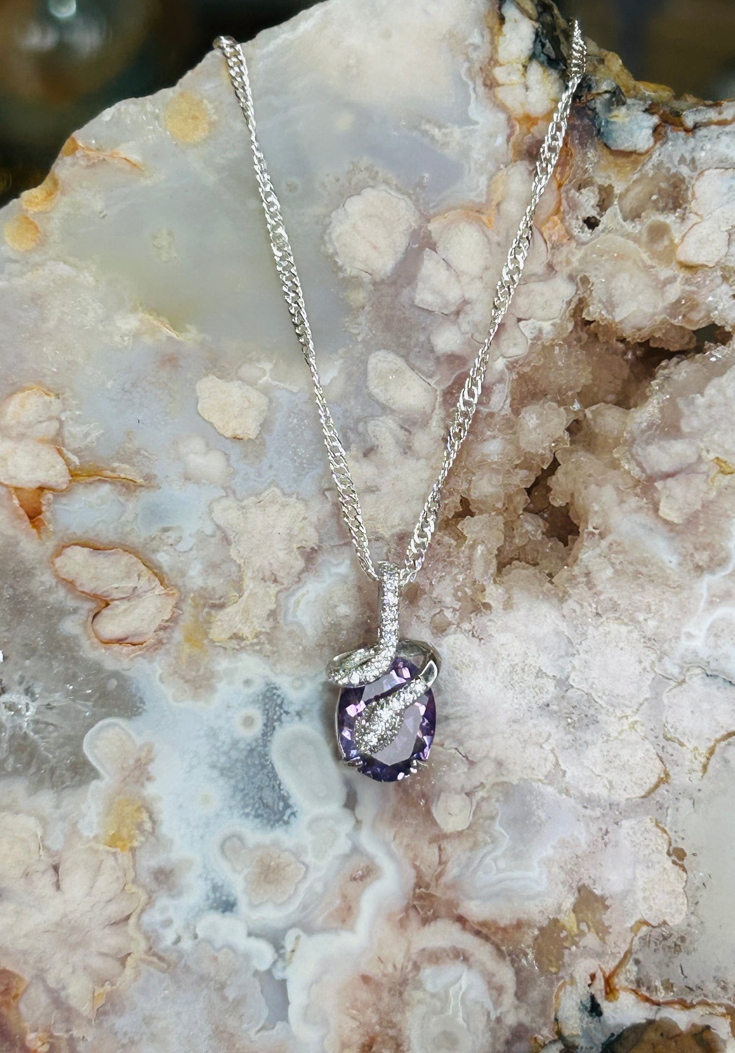 Amethyst snake pendant on s925 20” chain