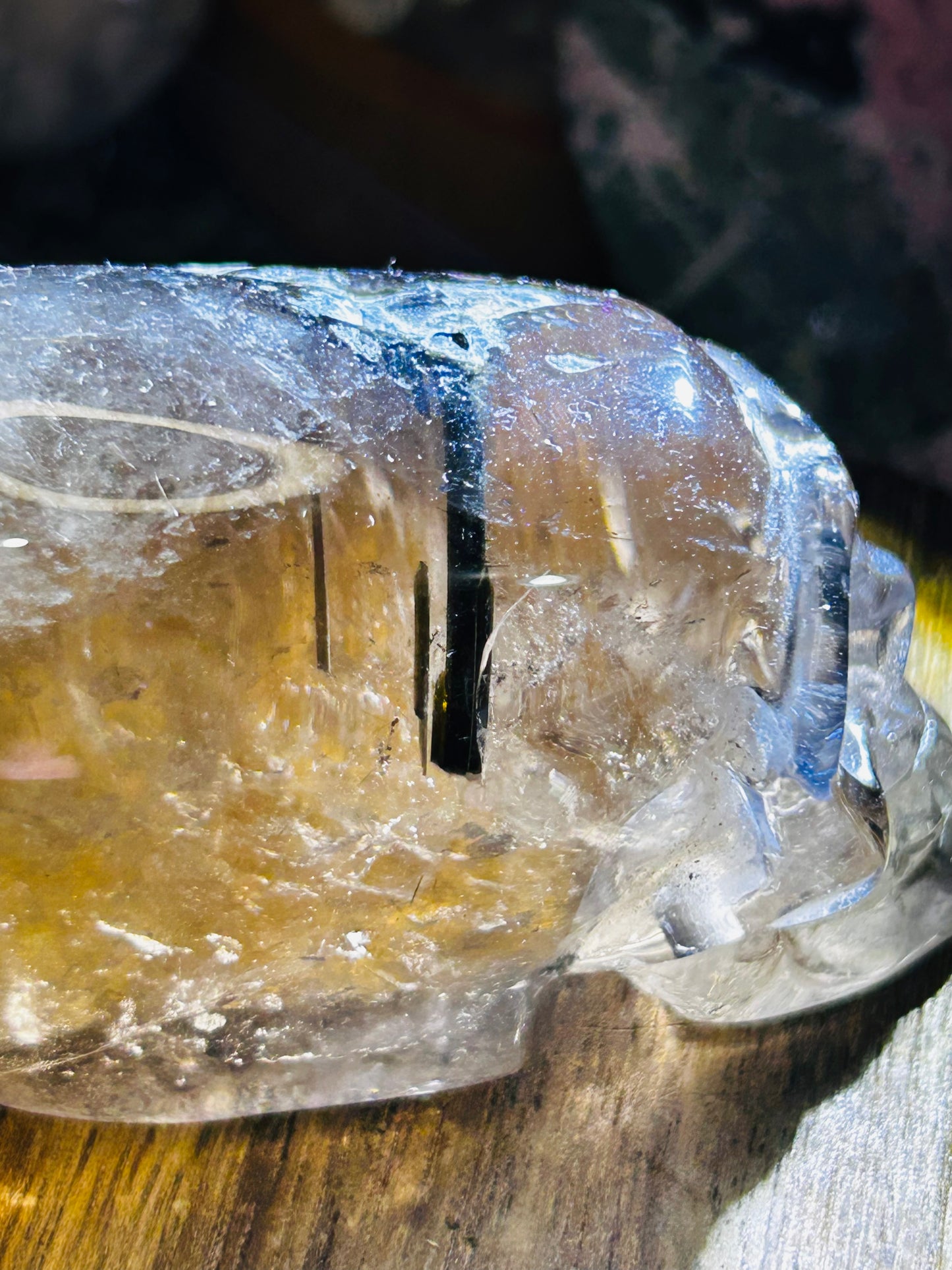 Green tourmaline in smoky quartz