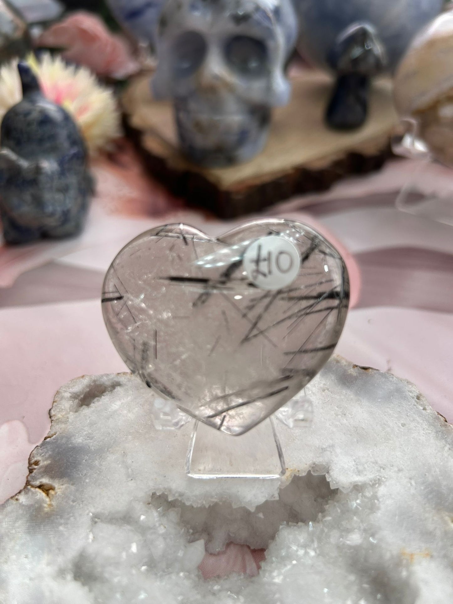 Black tourmaline in quartz heart