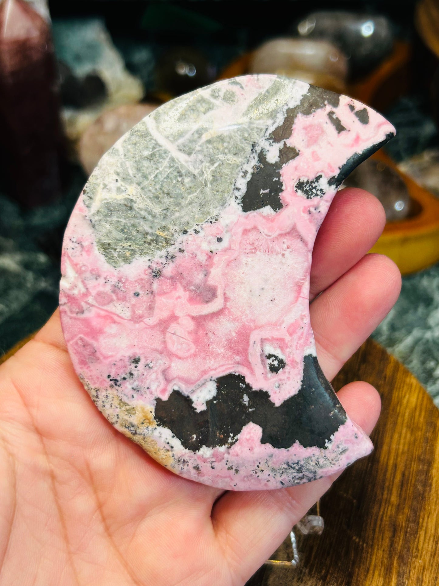 Peruvian Rhodonite moon - no stand