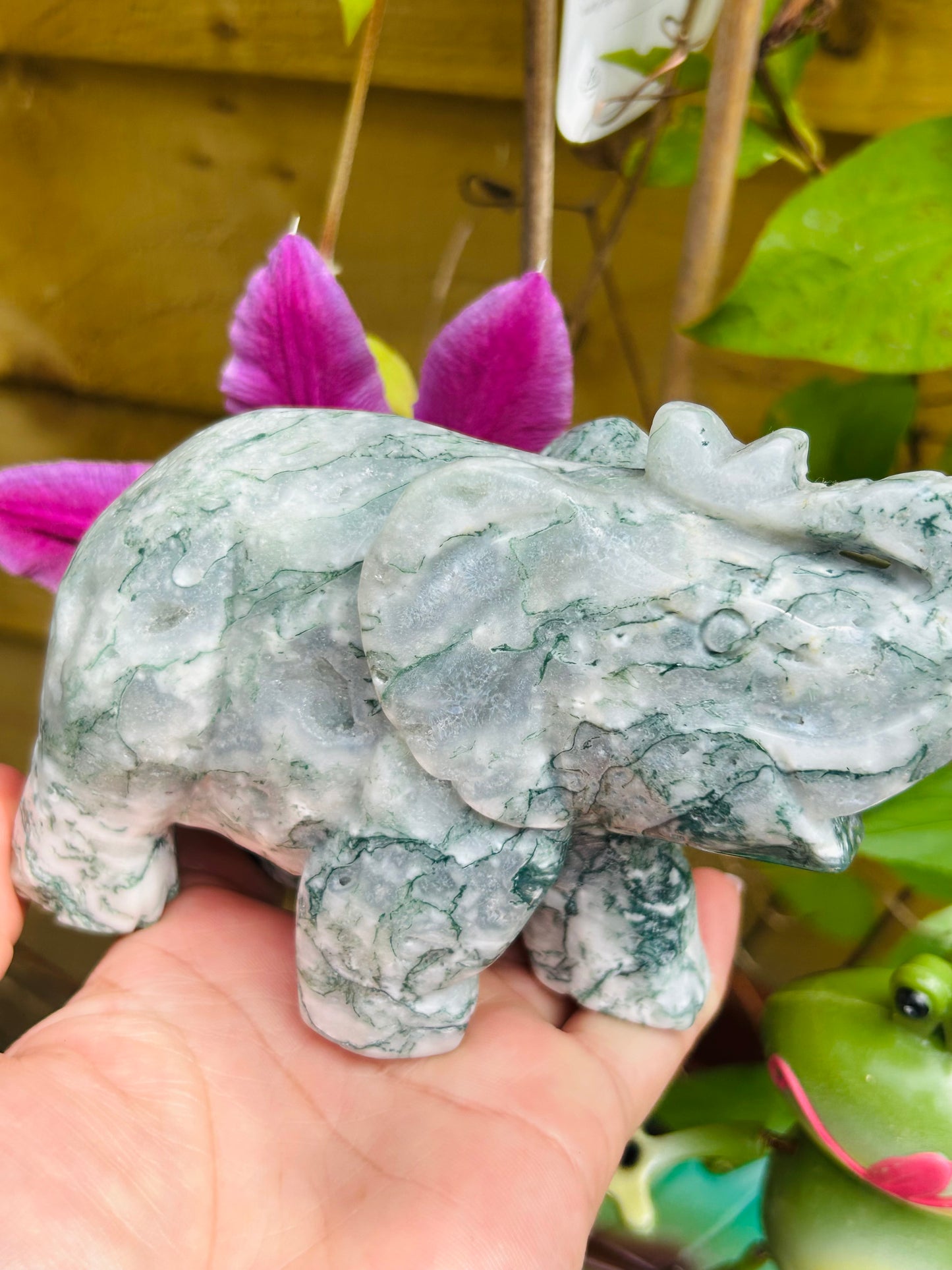 Moss agate elephant