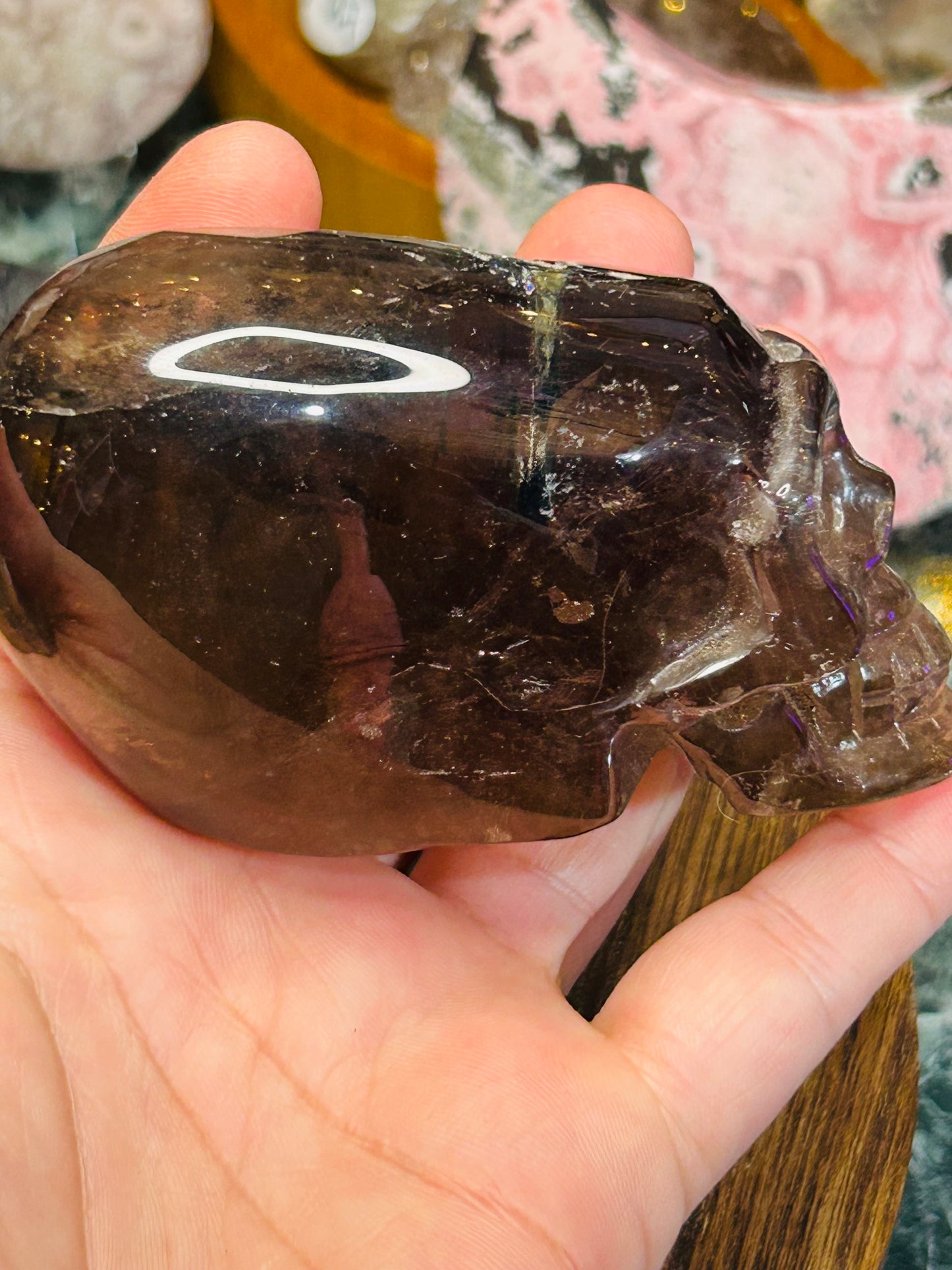 Green tourmaline in smoky quartz