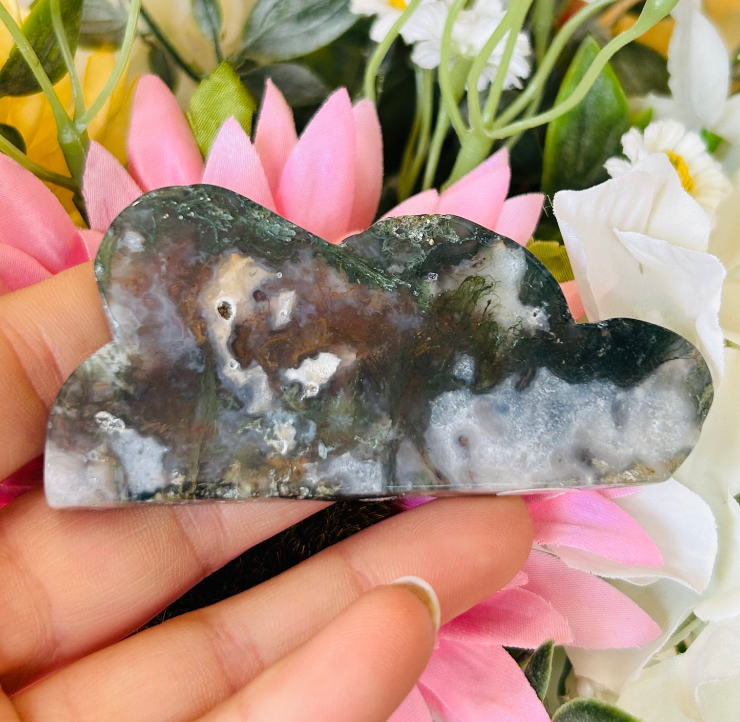 Red moss agate cloud with druzy