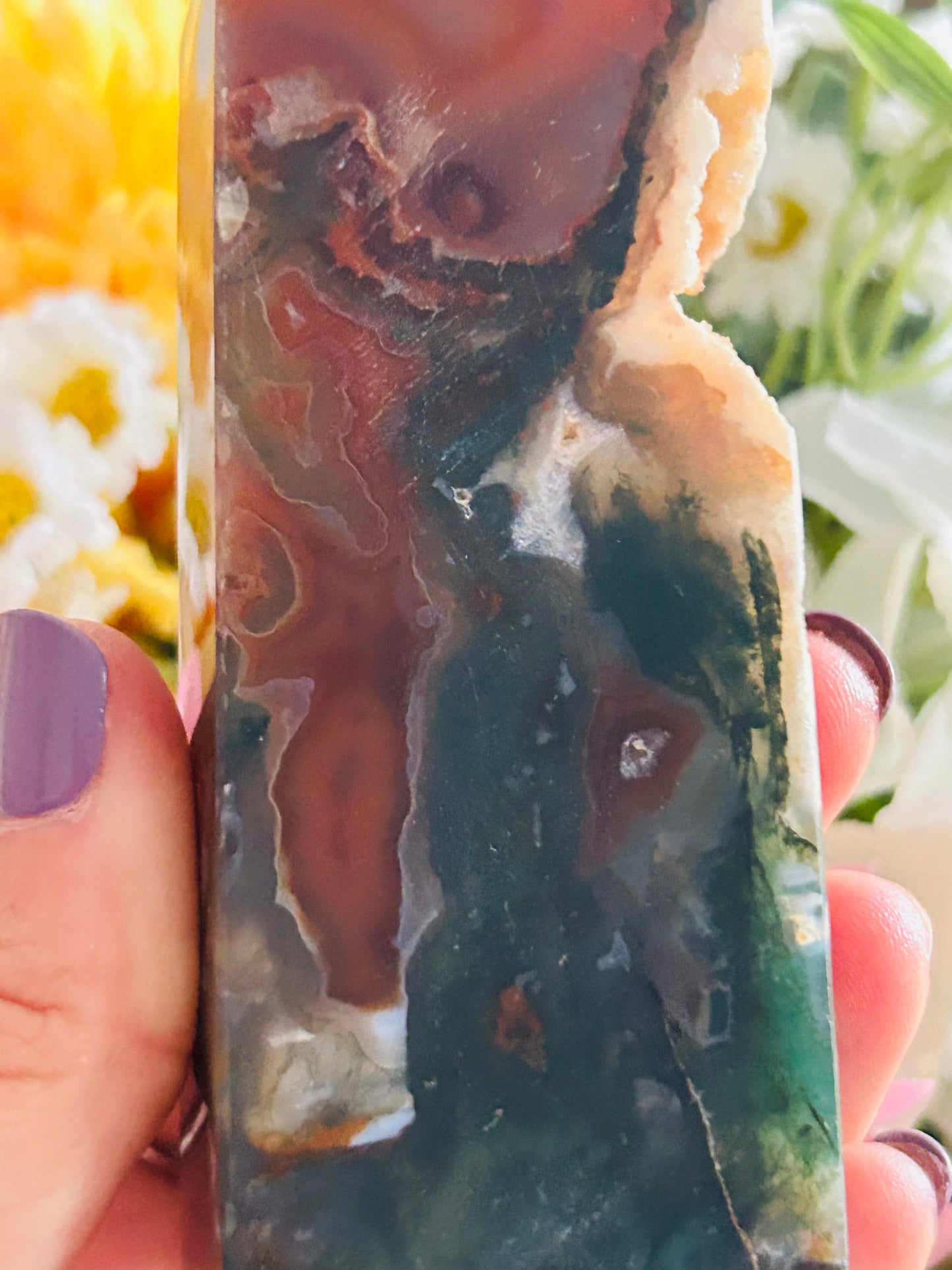 Red moss agate druzy tower