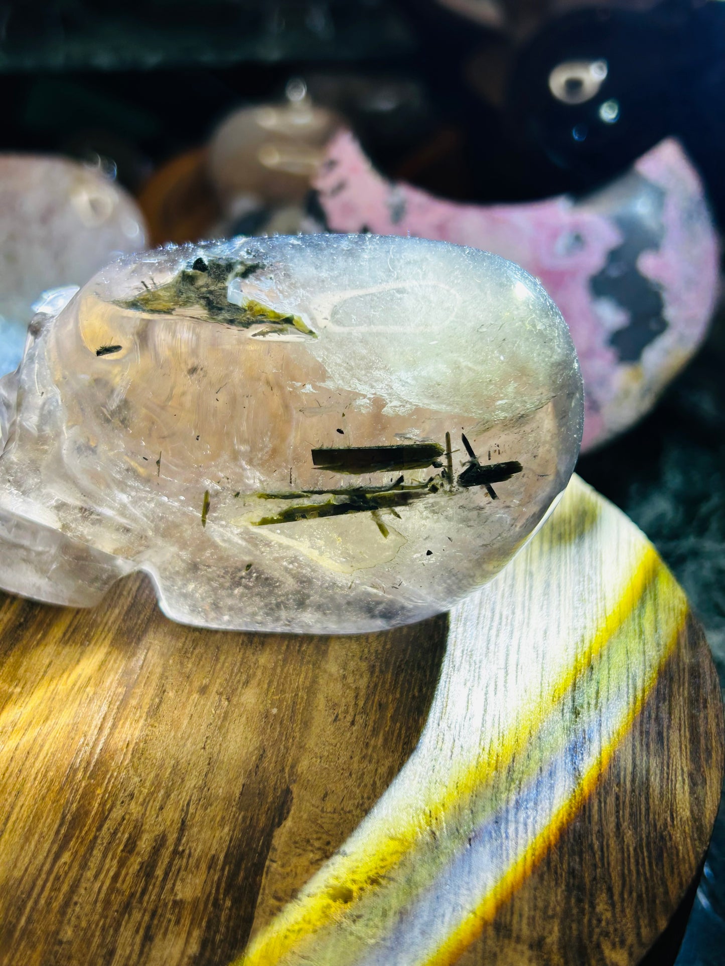 Green tourmaline in smoky quartz
