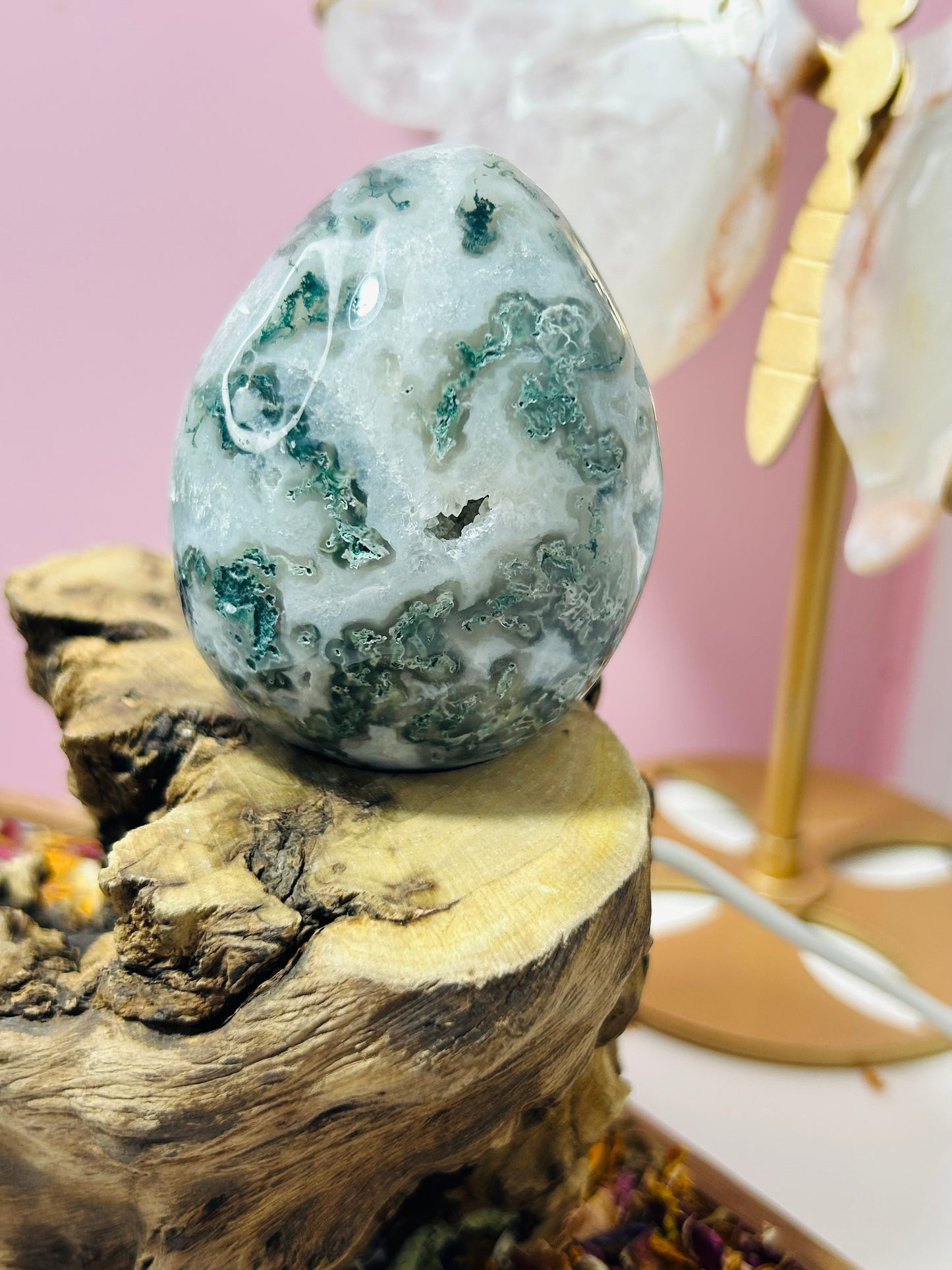 Moss agate druzy egg