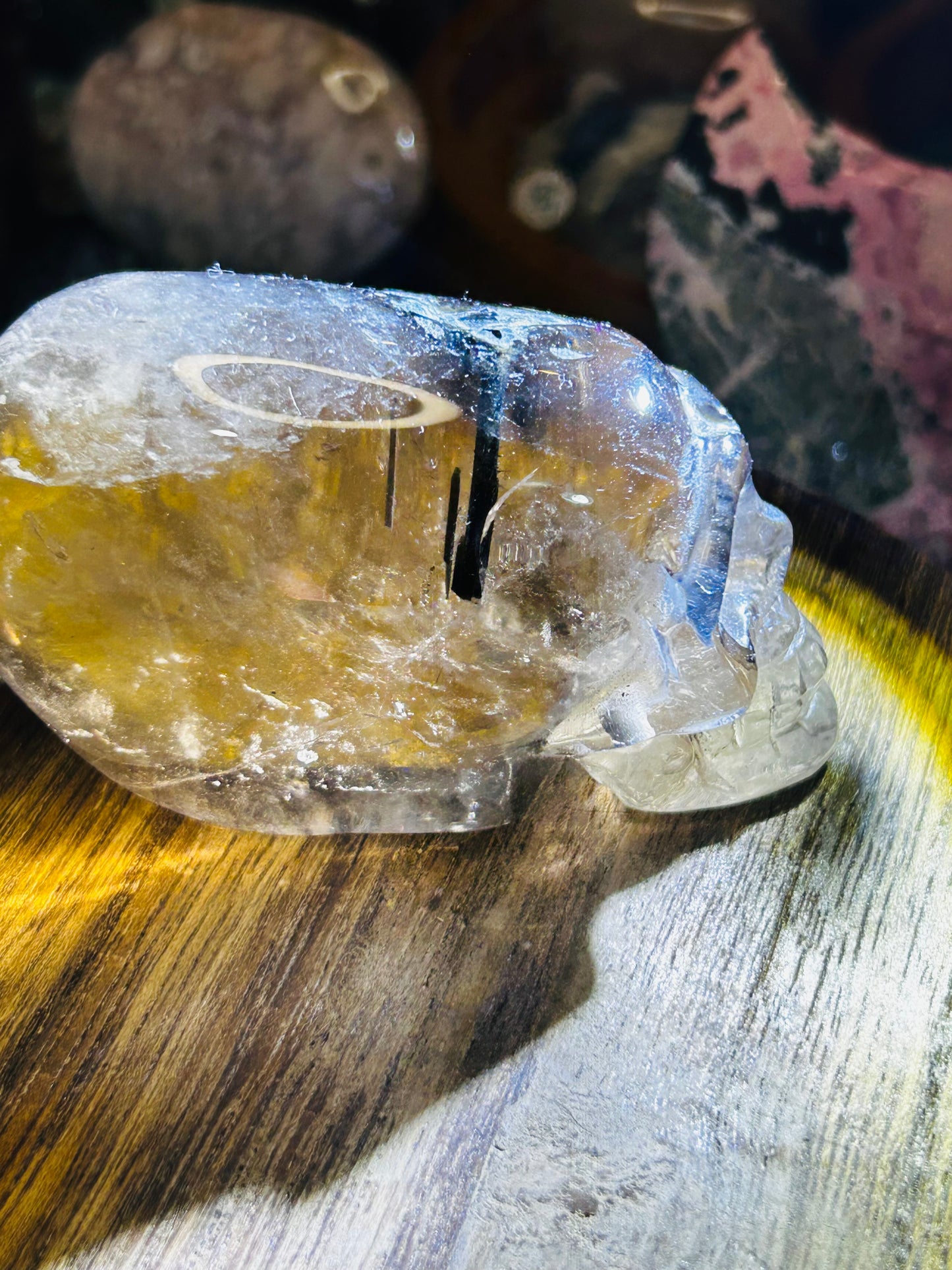 Green tourmaline in smoky quartz