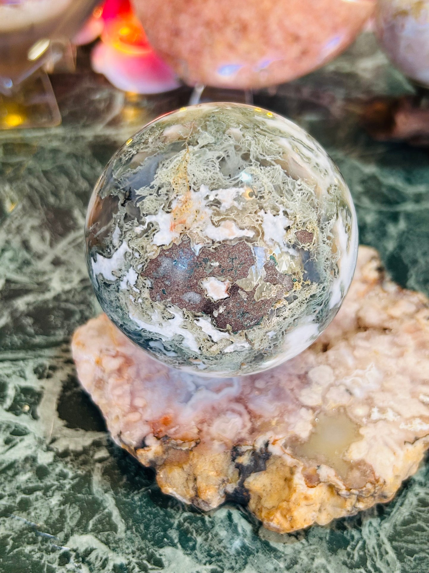 Moss agate sphere