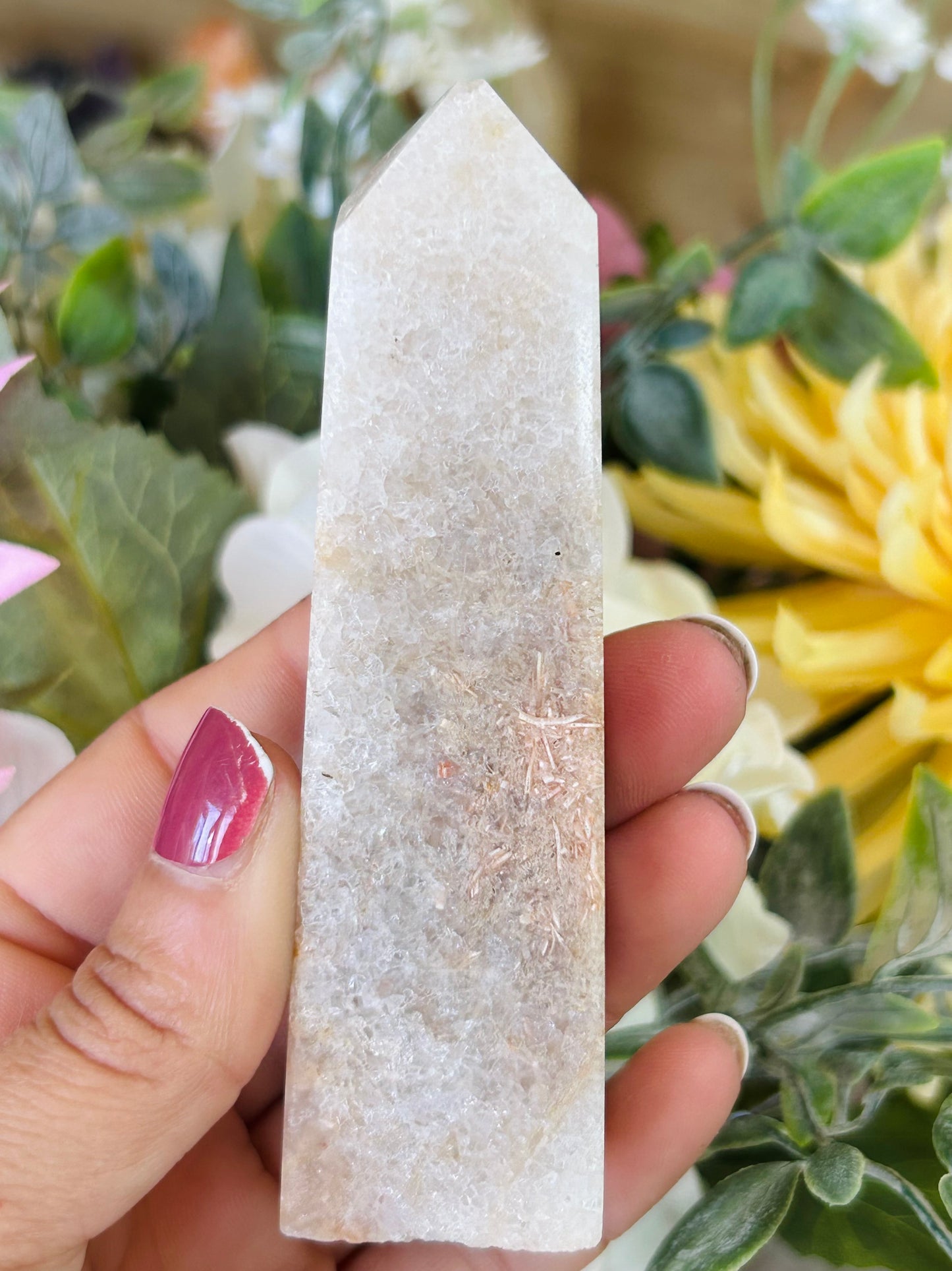 Pink amethyst rutile tower
