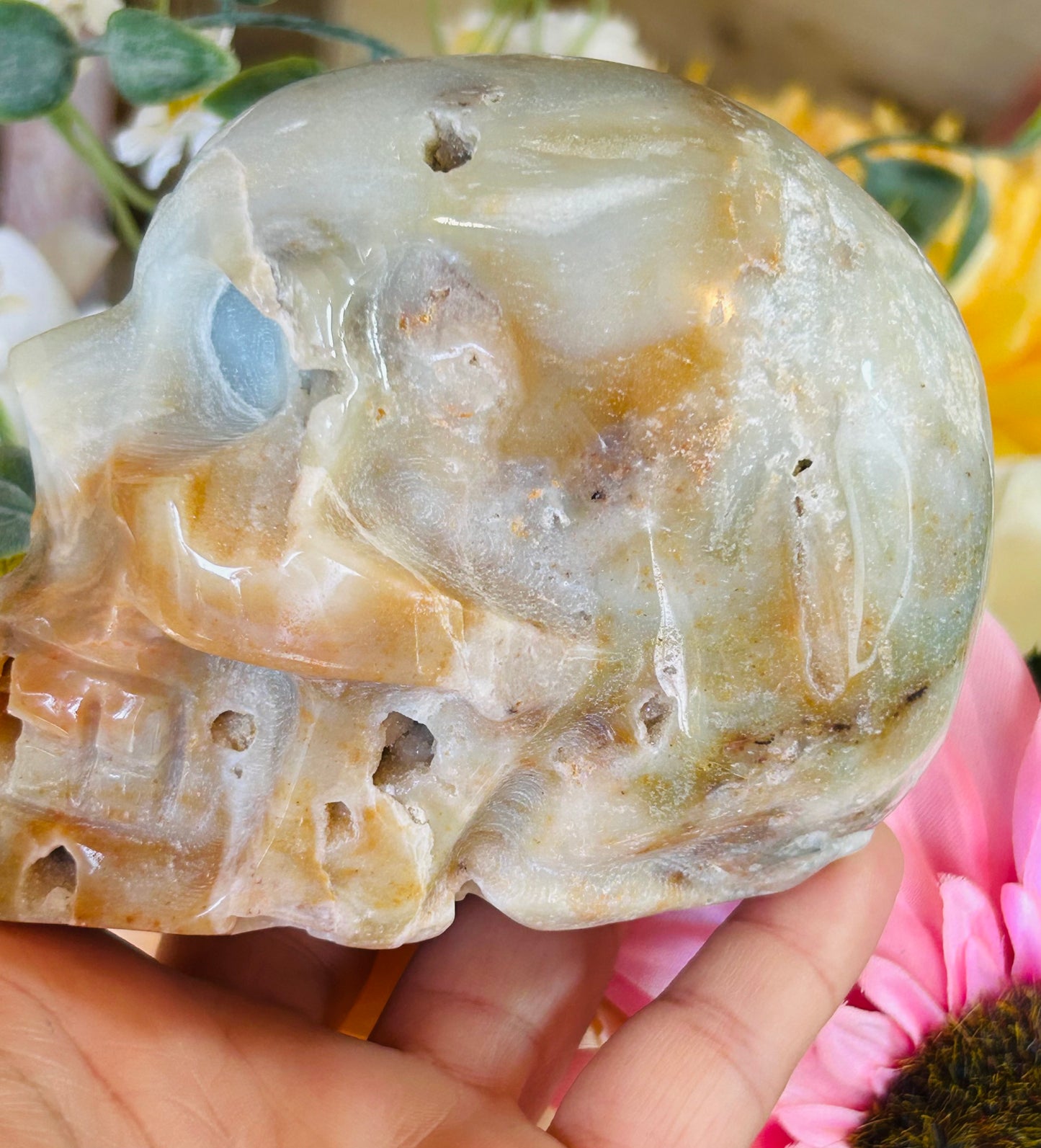 Caribbean calcite druzy skull