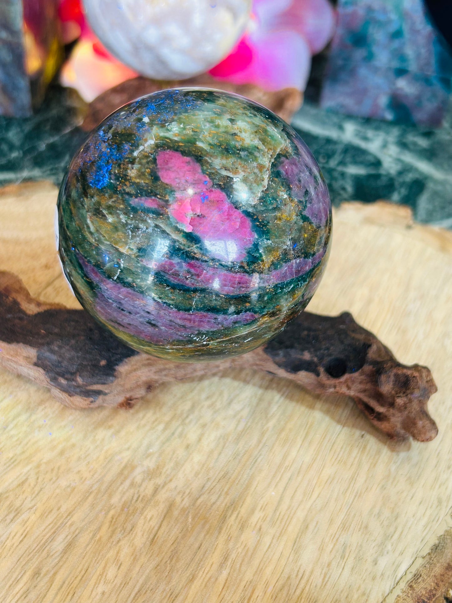 Ruby in fuchsite sphere