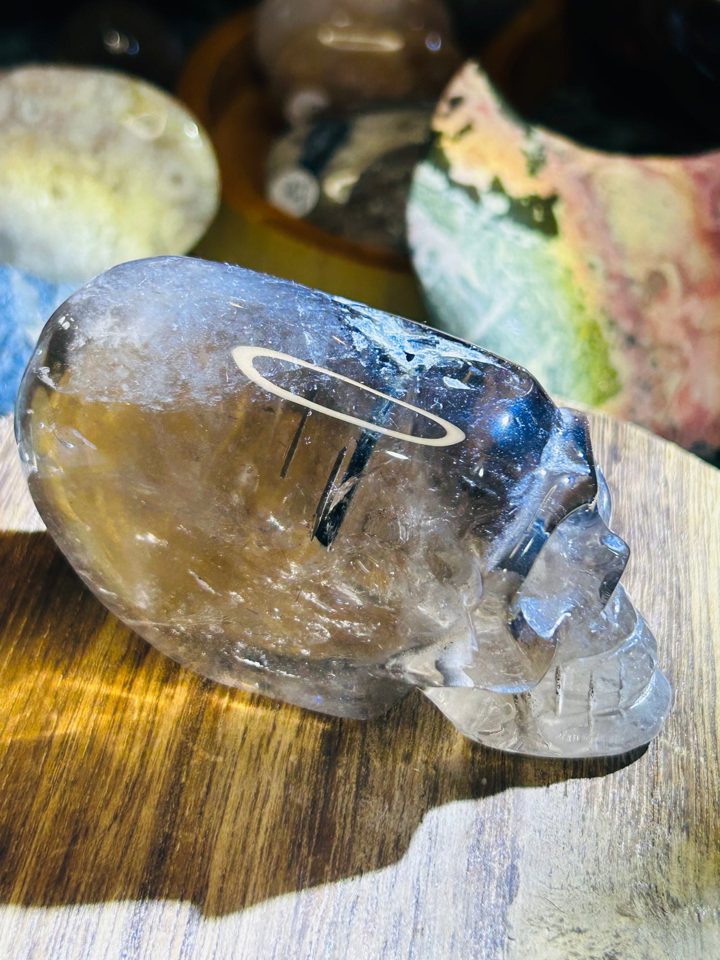 Green tourmaline in smoky quartz