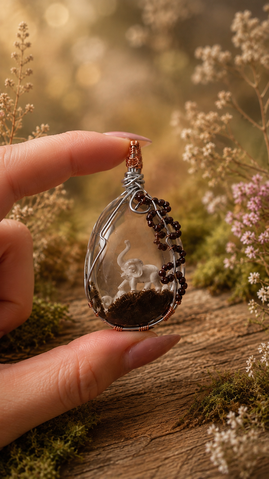 Garden quartz wire wrapped pendant