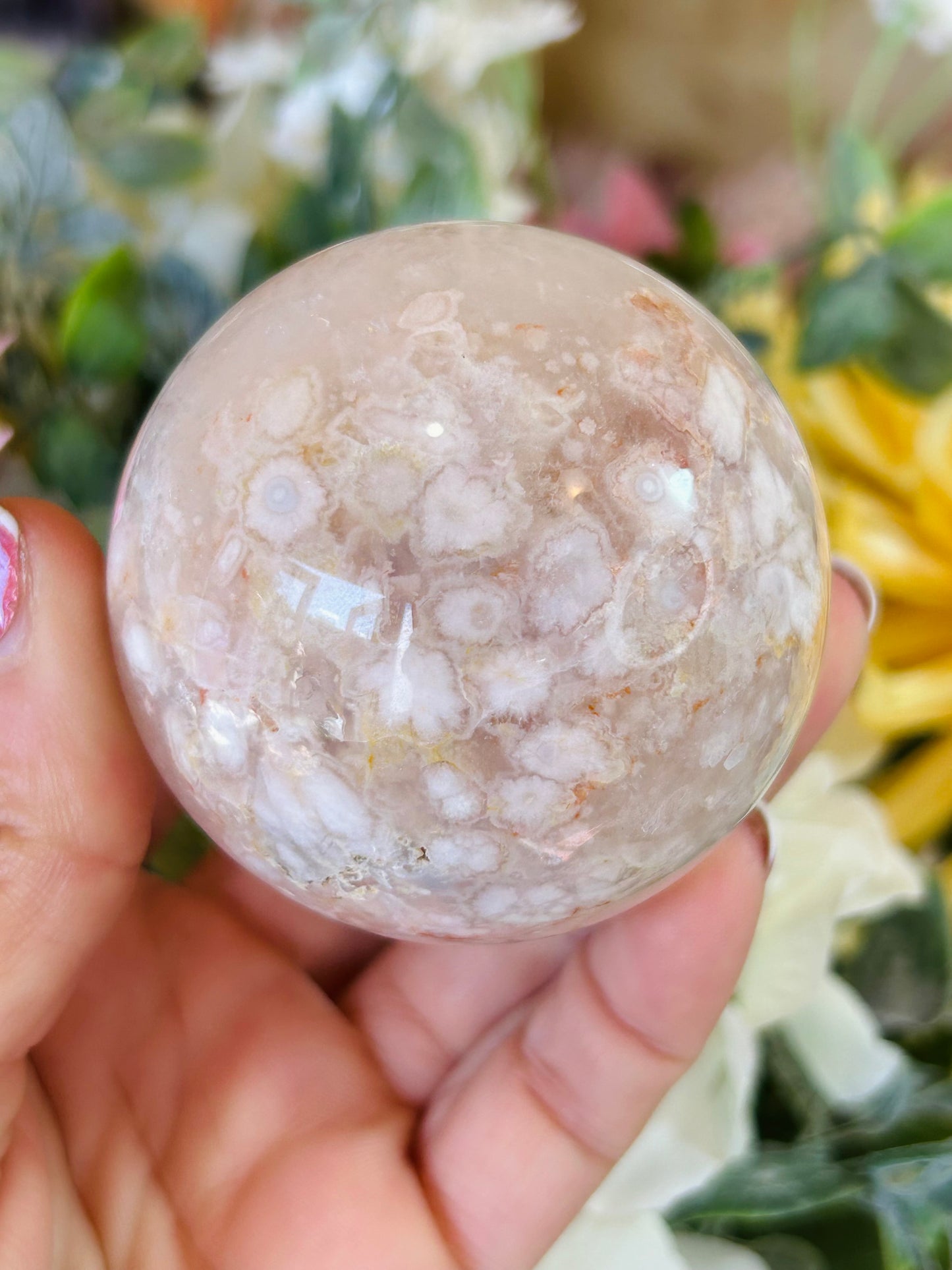 Flower agate sphere