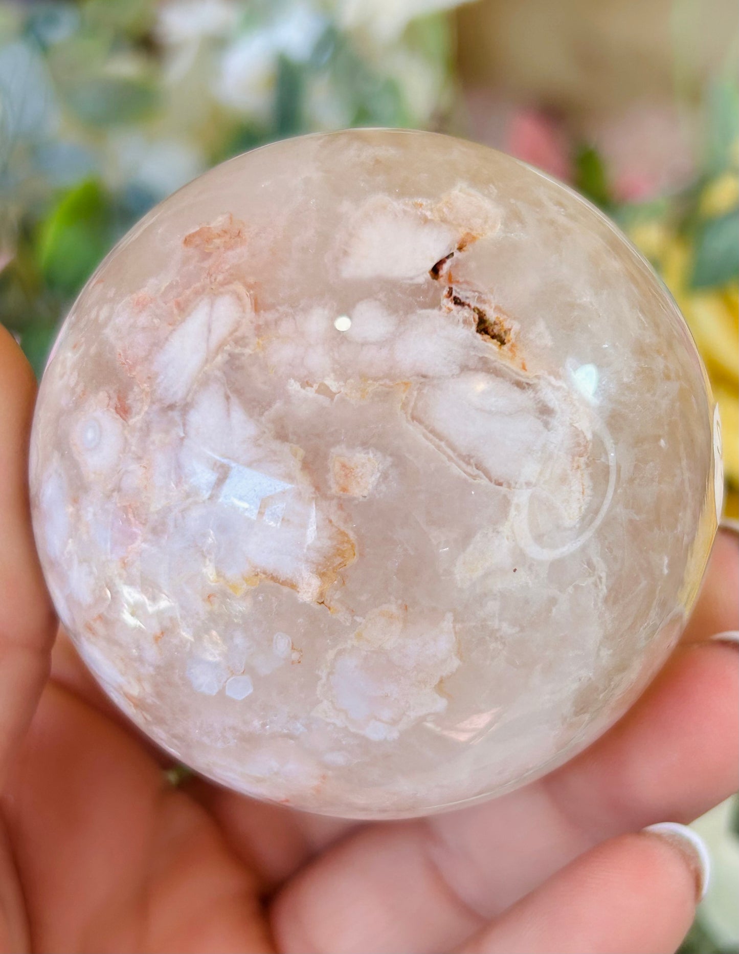 Flower agate sphere