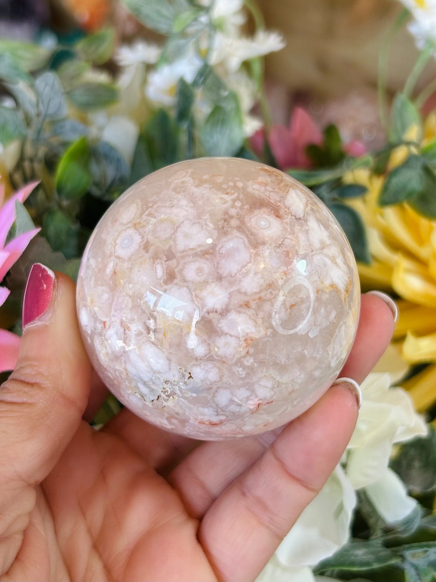 Flower agate sphere