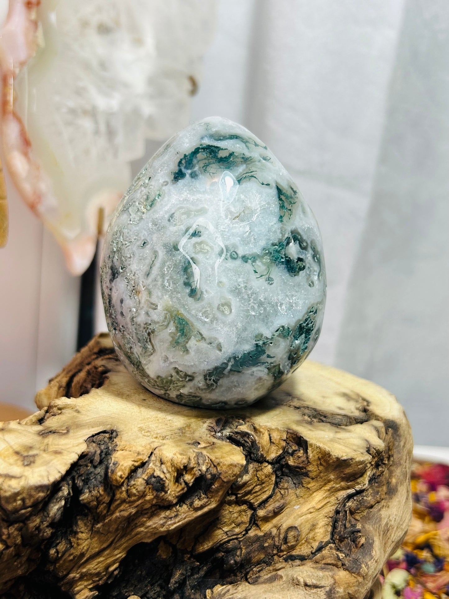 Moss agate druzy egg